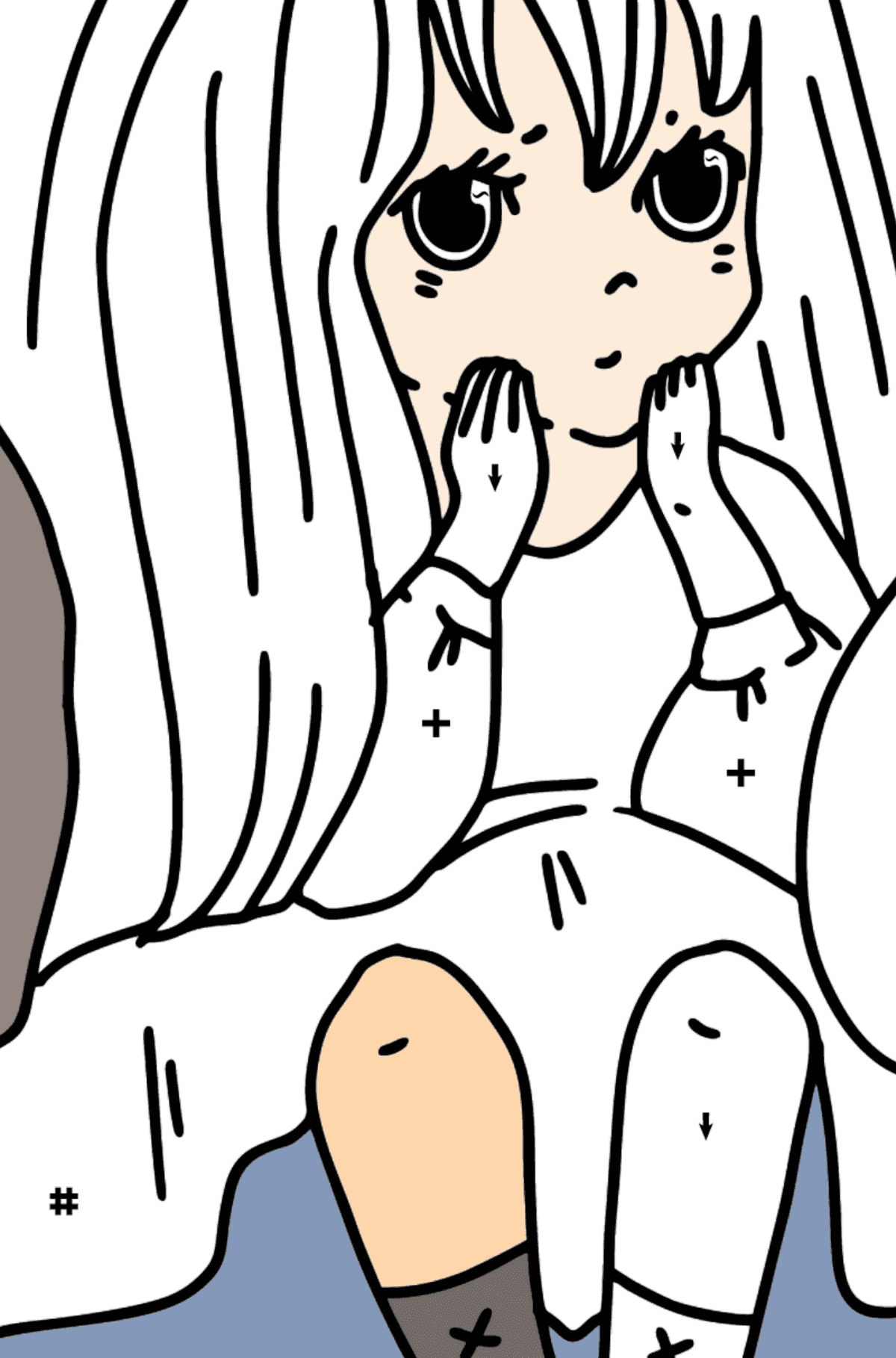 Coloriage Anime Fille Lapin Triste - Coloriage par Symboles pour les Enfants