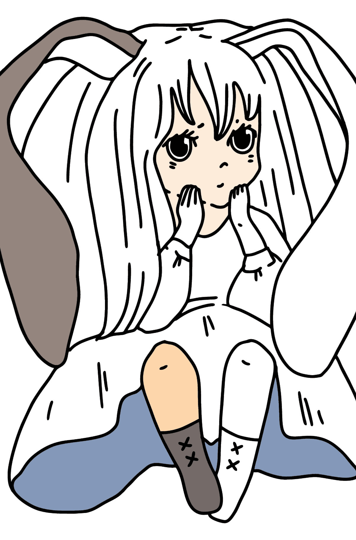 Anime surullinen pieni tyttö värityskuva - Värityskuvat lapsille