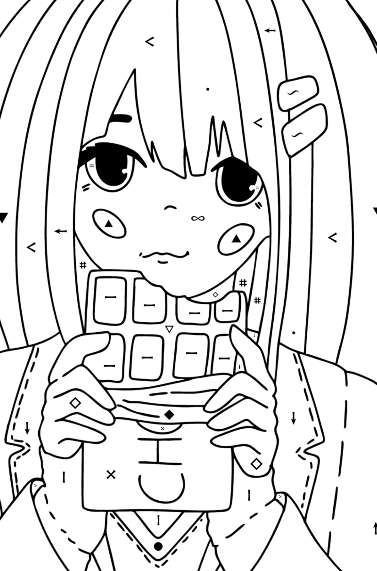 Coloring page charming anime girl - Coloring by Symbols for Kids