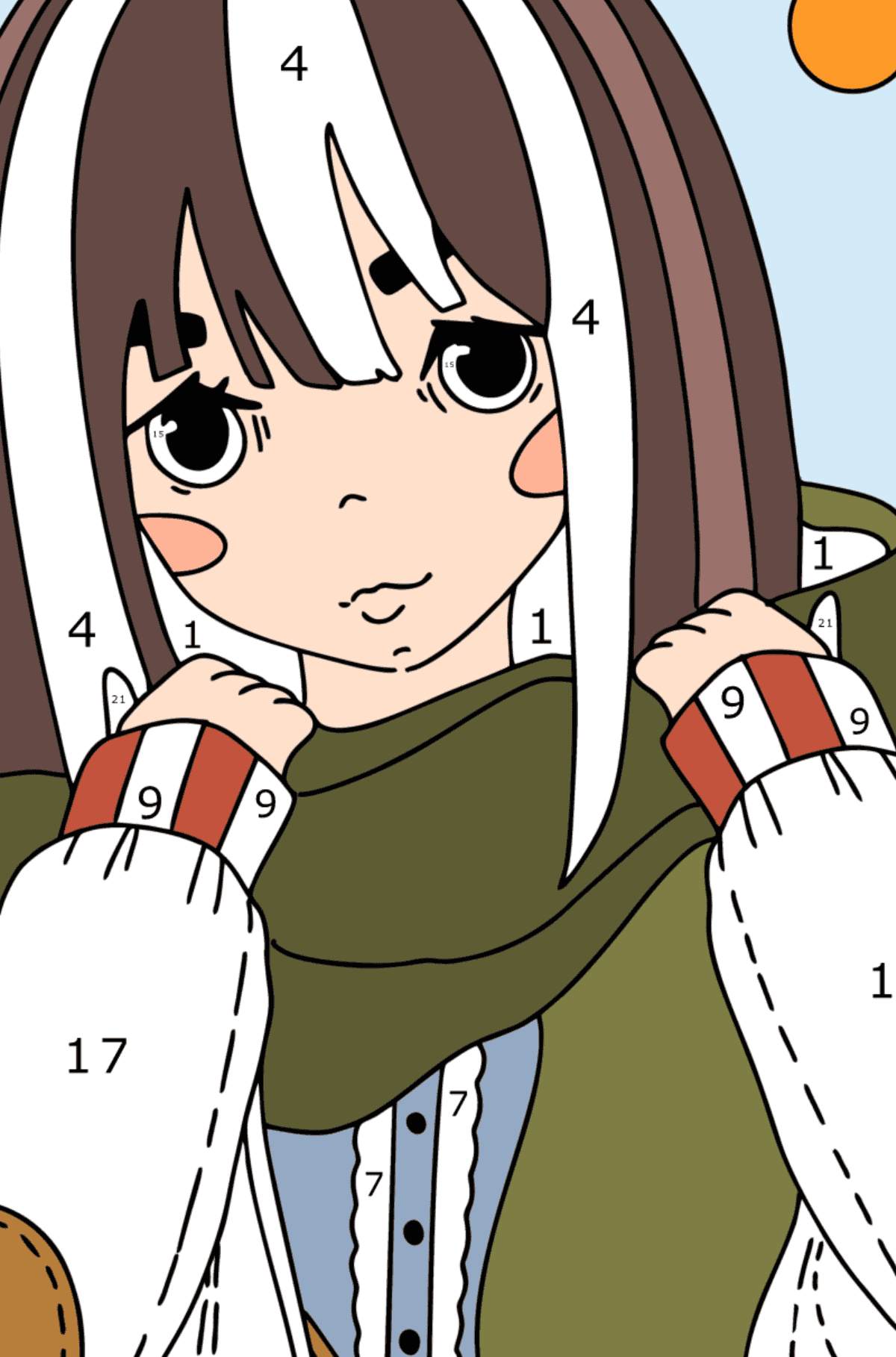 Desenho de uma garota legal de anime para colorir - Colorir por Números para Crianças