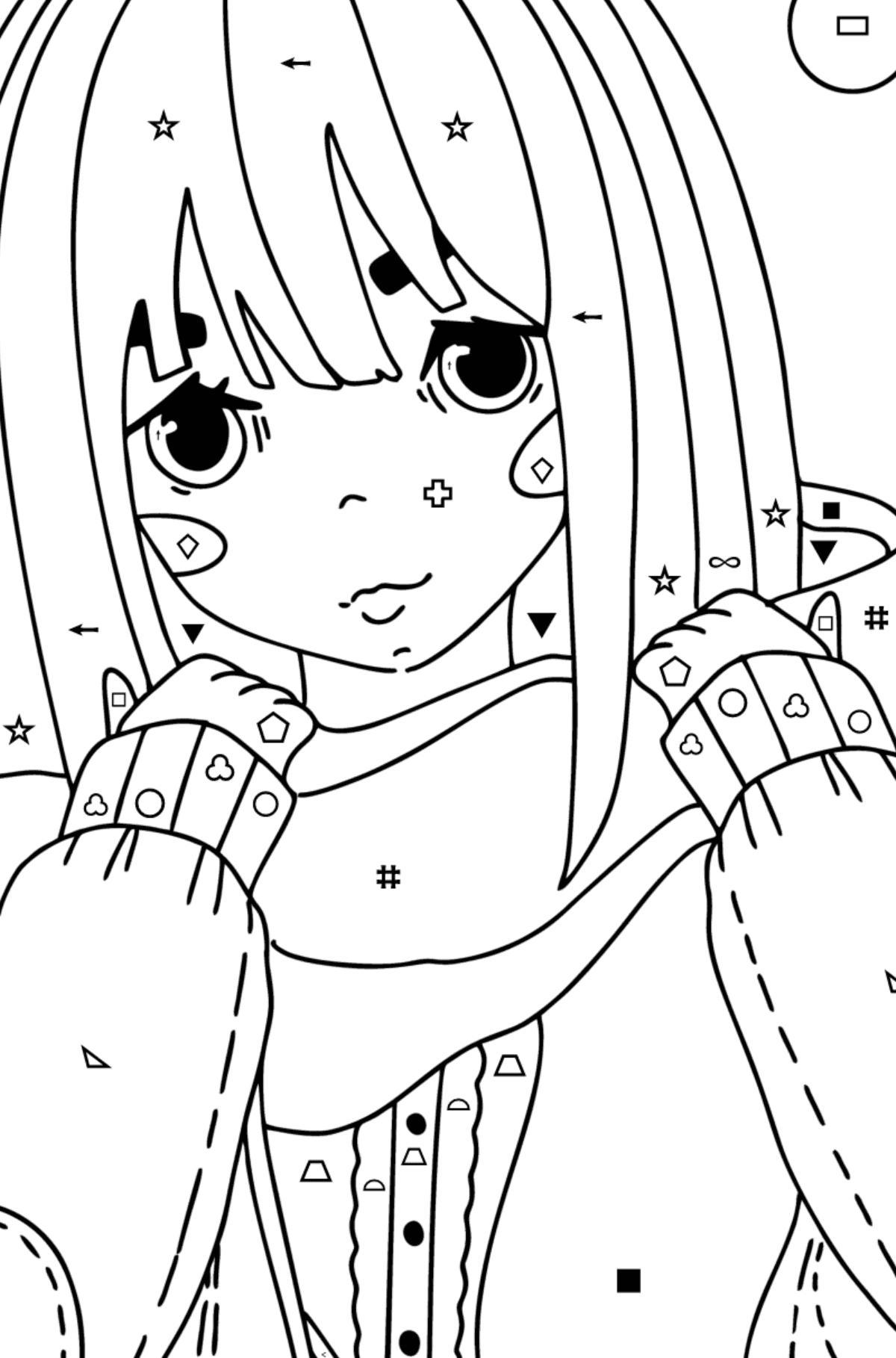Cool anime girl coloring page - Coloring by Symbols and Geometric Shapes for Kids