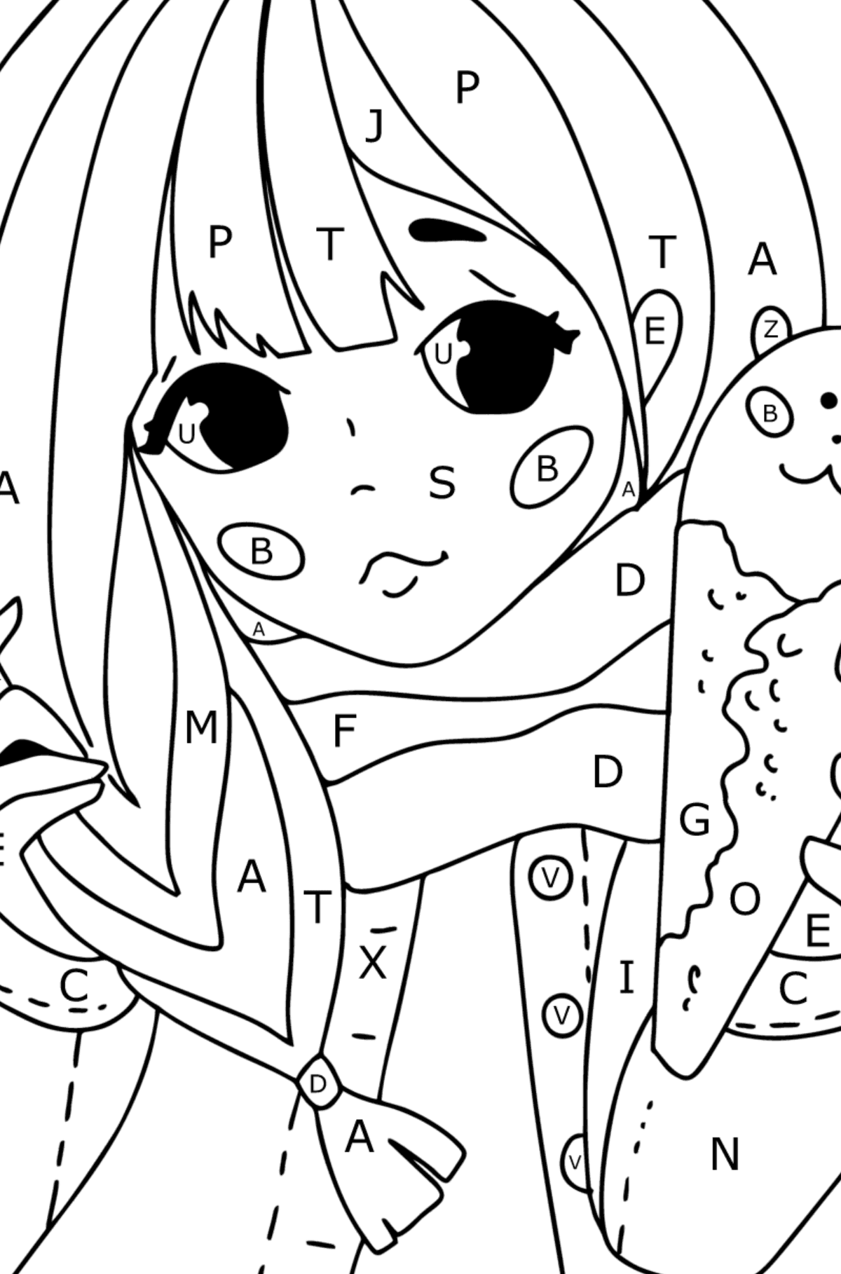 Pretty anime girl coloring page - Coloring by Letters for Kids