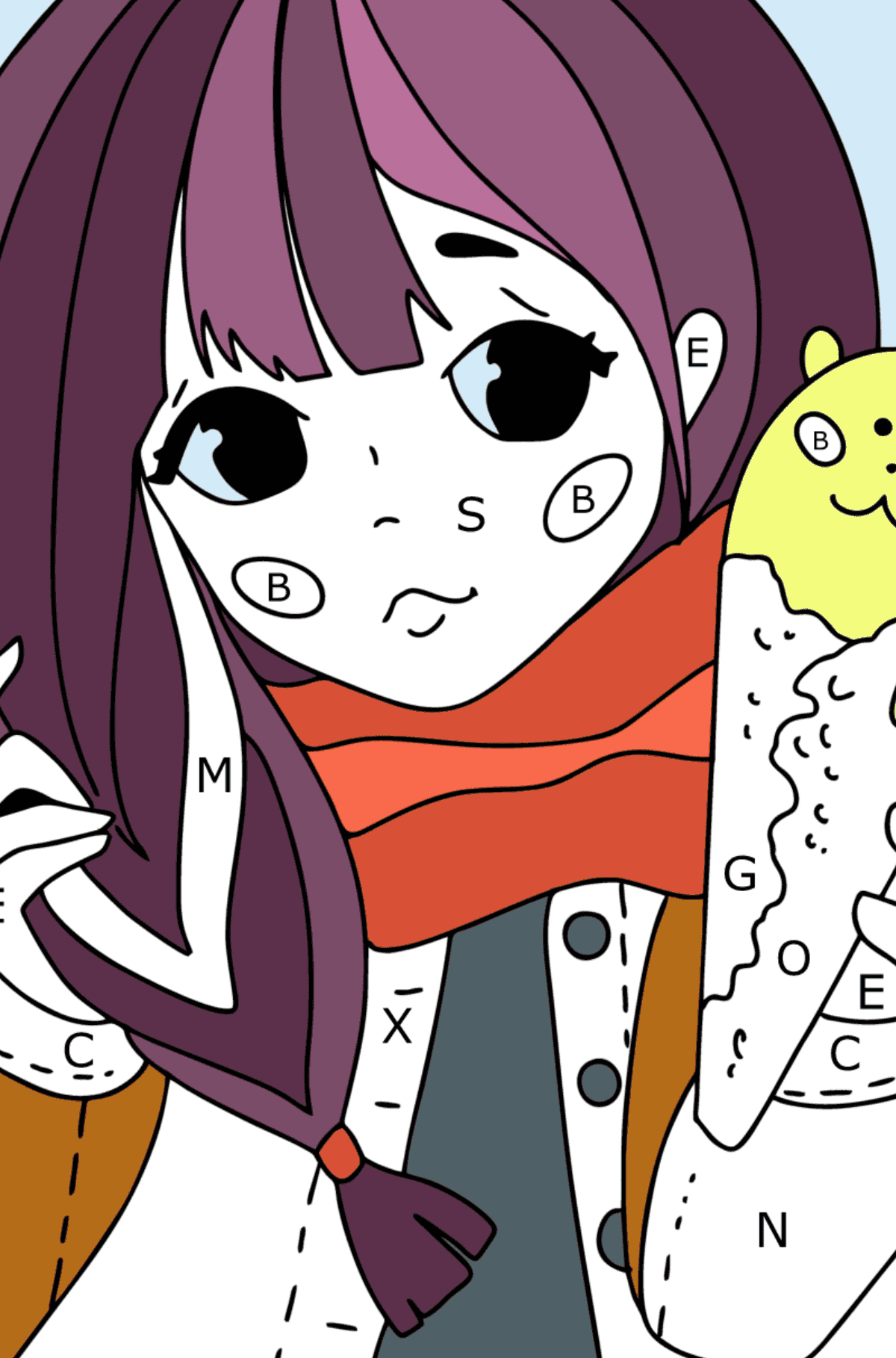 Pretty anime girl coloring page - Coloring by Letters for Kids