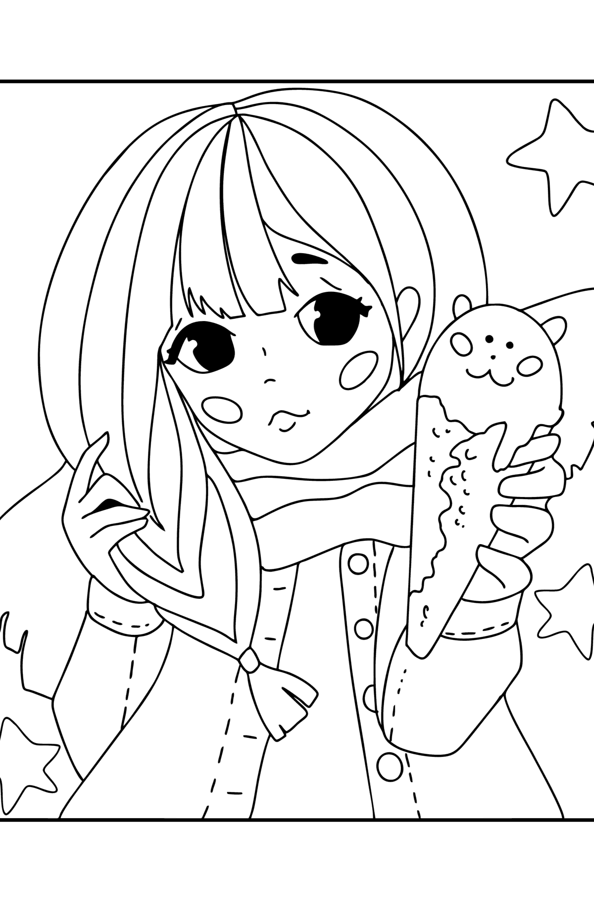 Desenho de uma linda garota de anime para colorir - Grátis