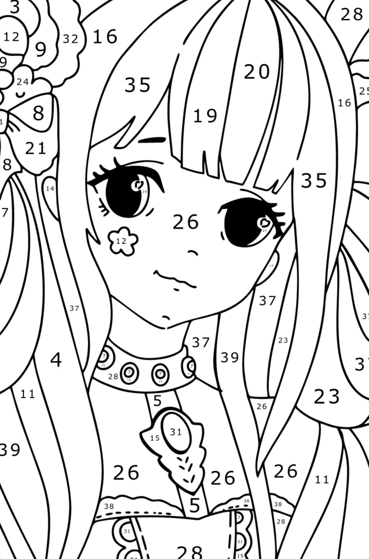 Dibujo para colorear Chica anime cara - Colorear por Números para Niños