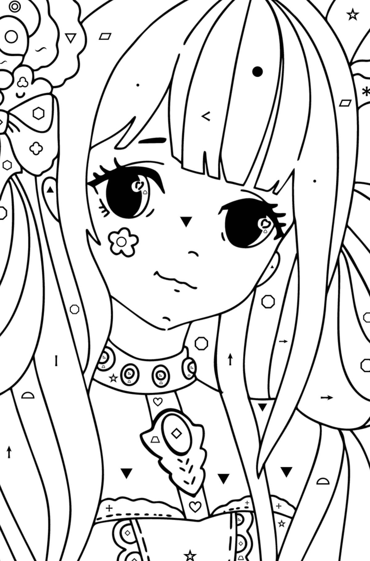 Girl face coloring page - Coloring by Symbols and Geometric Shapes for Kids
