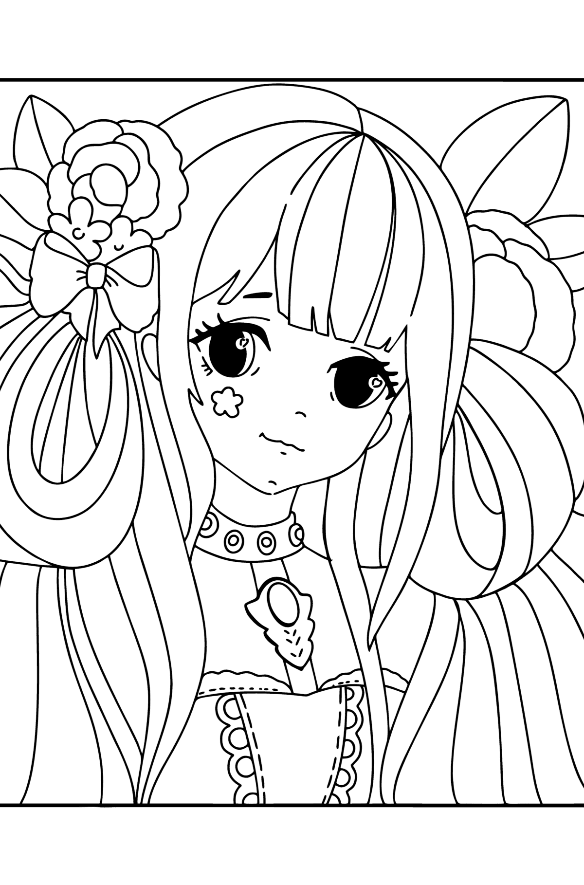 Girl face coloring page ♥ Online and Print for Free