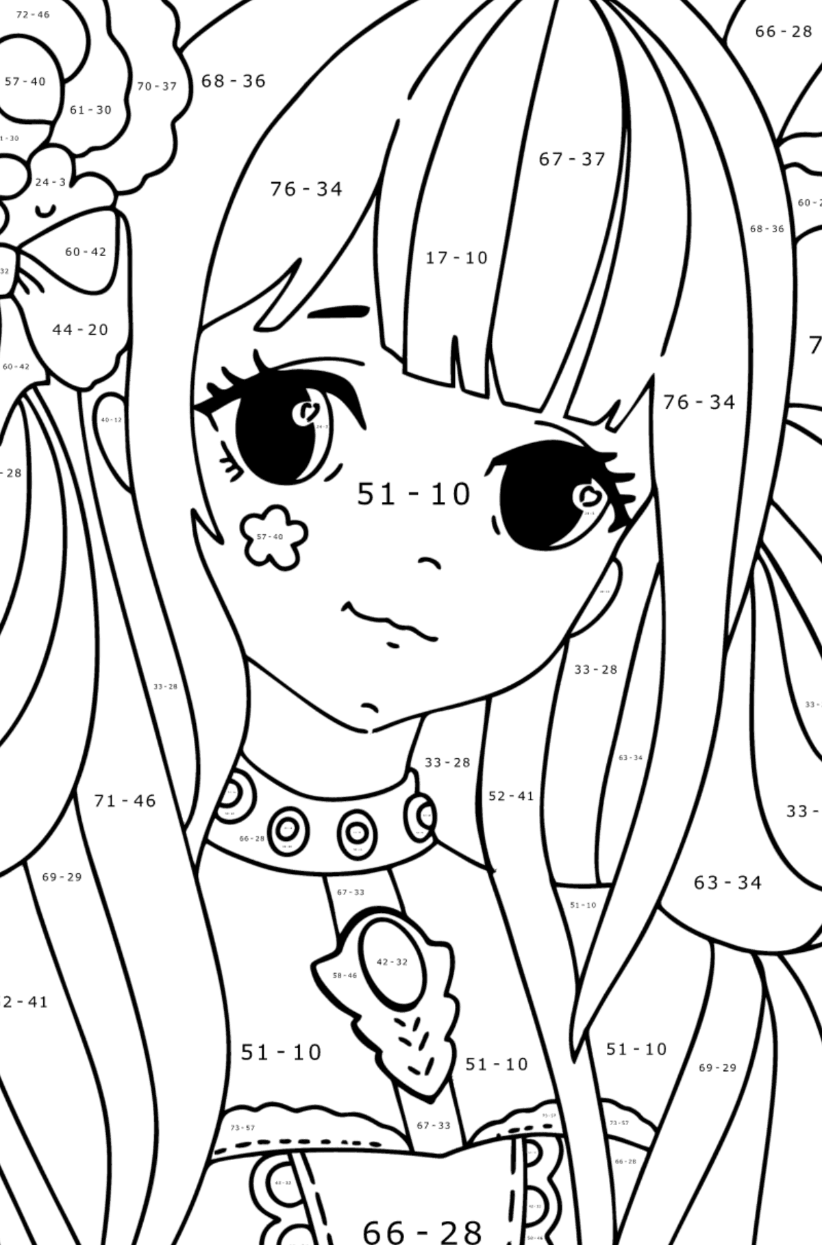 Girl face coloring page - Math Coloring - Subtraction for Kids