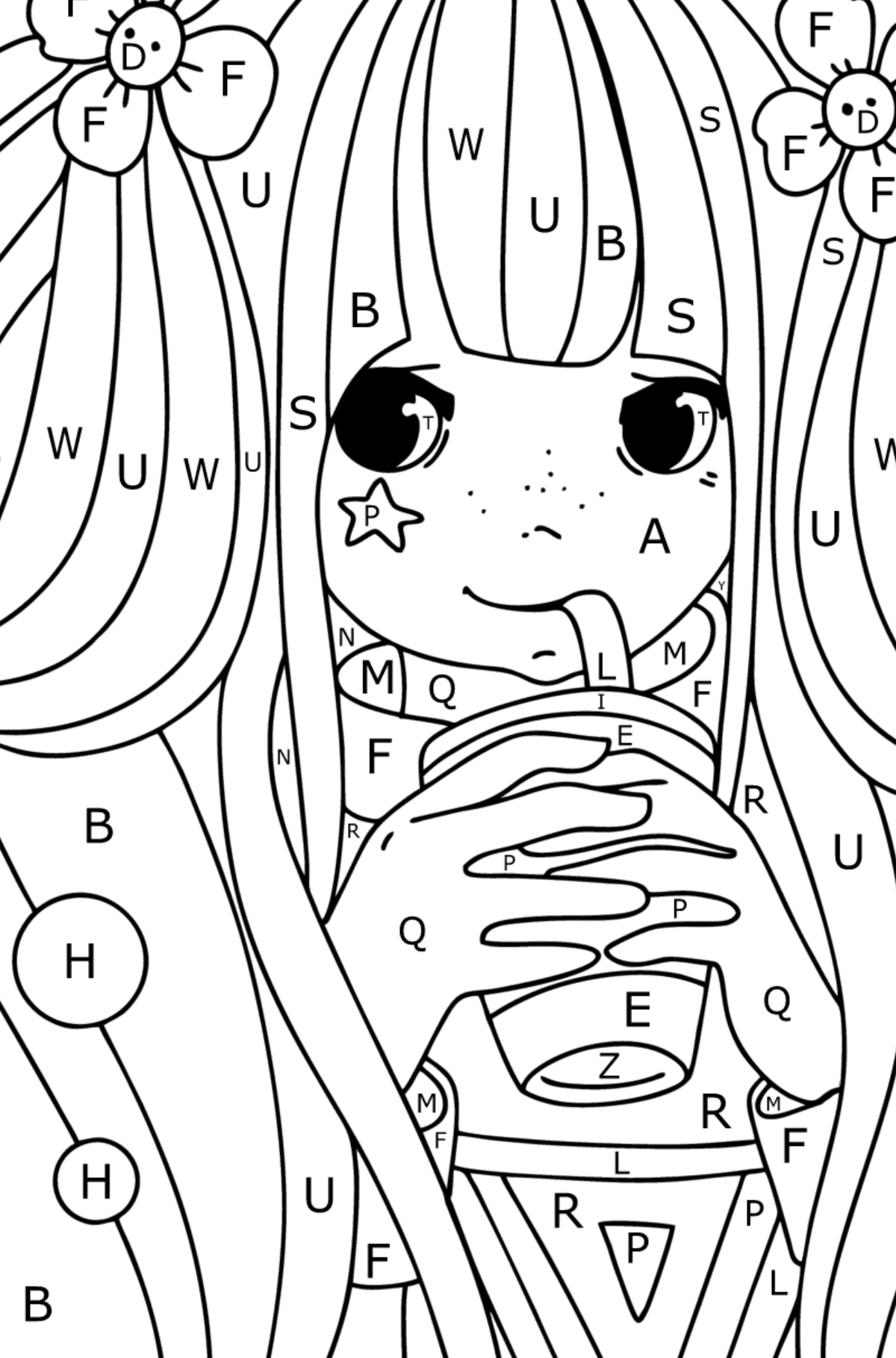 Girl anime fashionista coloring page - Coloring by Letters for Kids