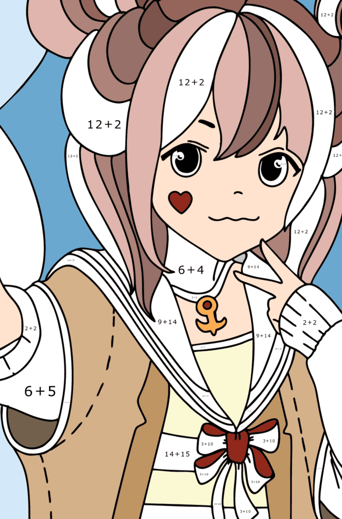 Anime okul kızı boyama sayfası - Matematik Boyama - Toplama çocuklar için