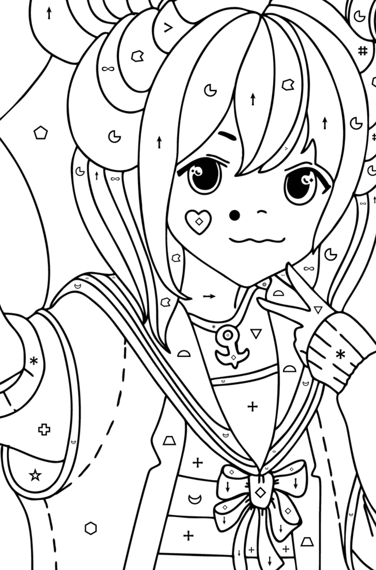 Anime school girl coloring page - Coloring by Symbols and Geometric Shapes for Kids