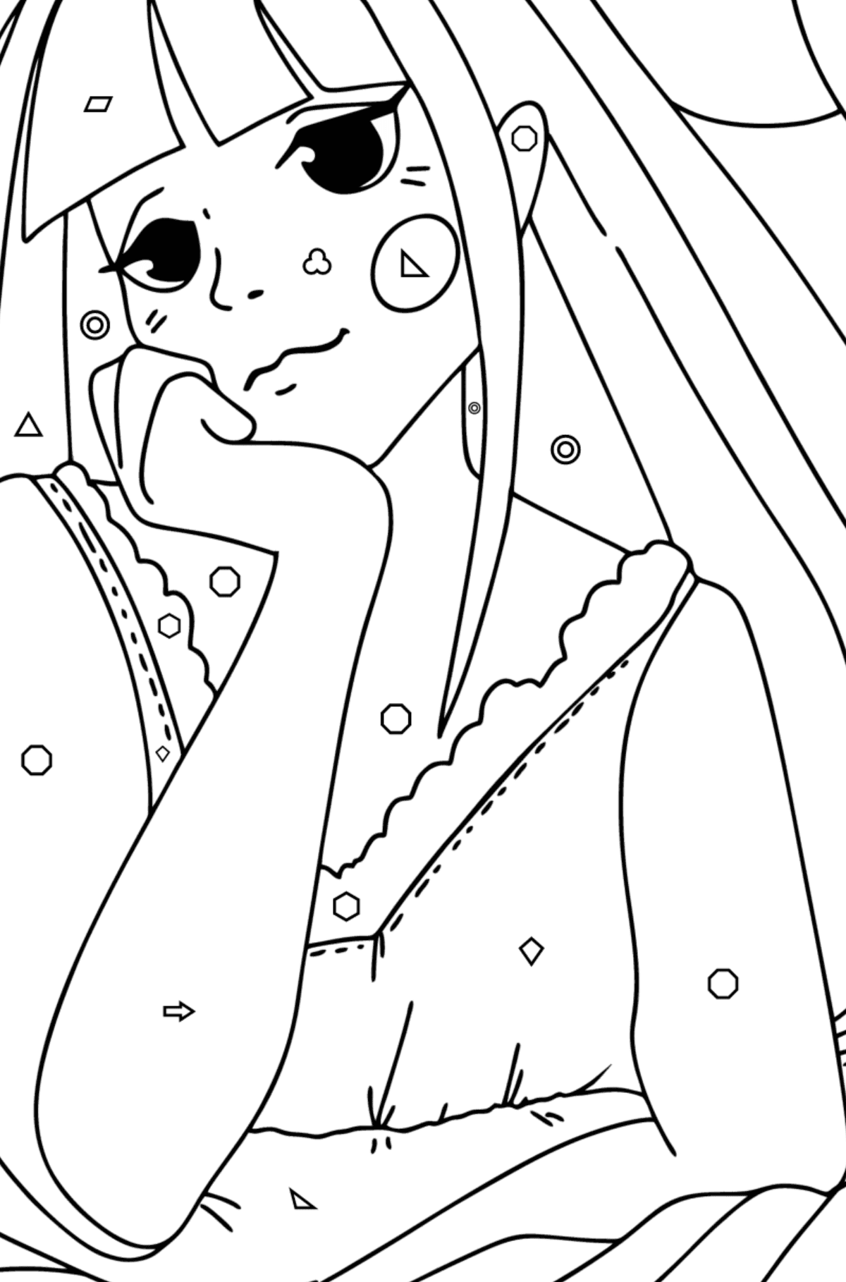 Teenage anime girl coloring page - Coloring by Geometric Shapes for Kids