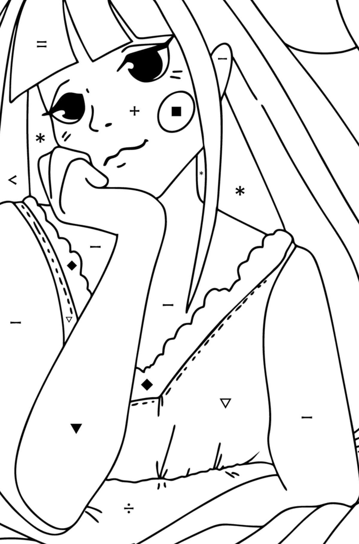 Teenage anime girl coloring page - Coloring by Symbols for Kids