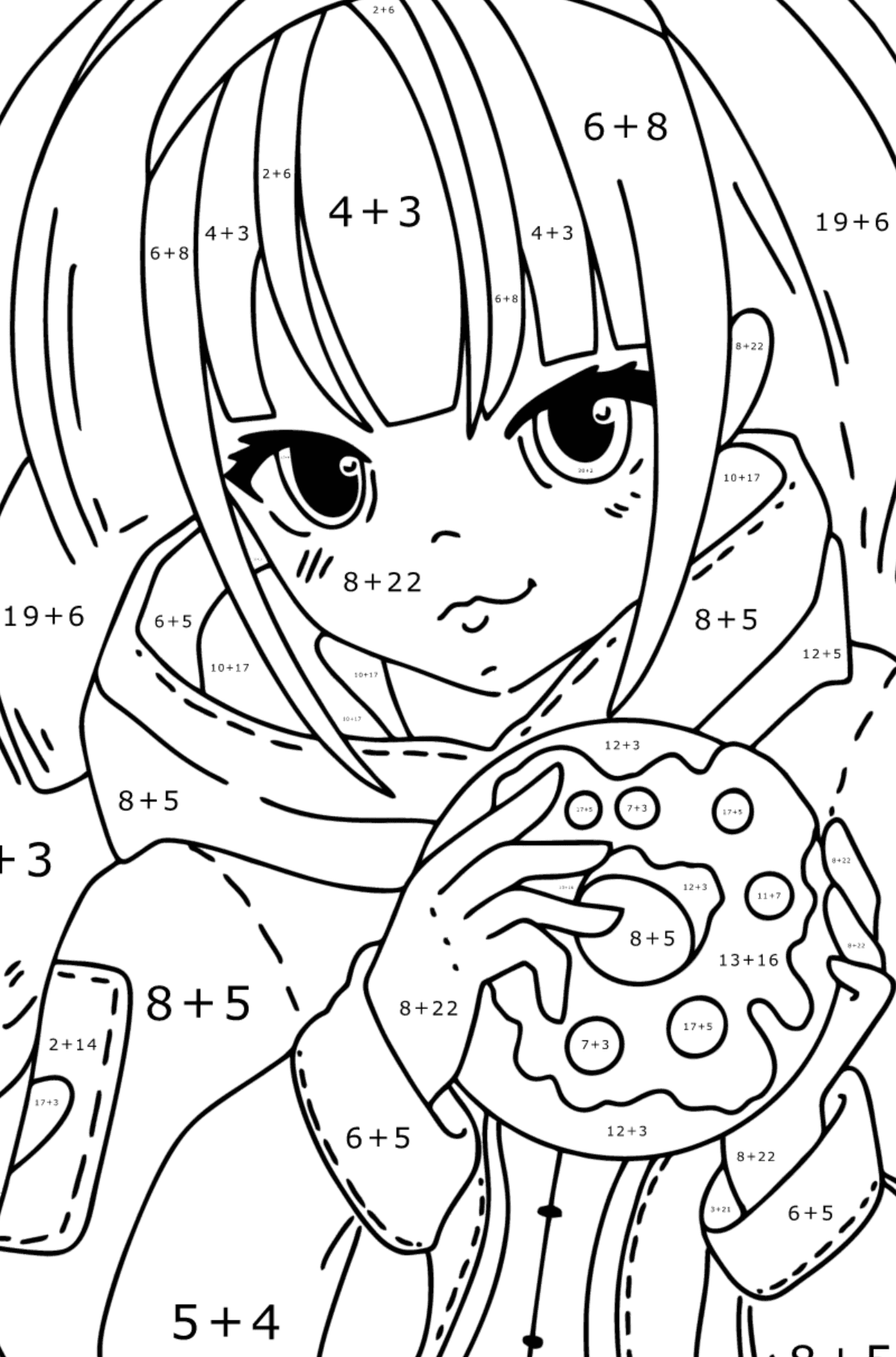 Japanese anime girl coloring page - Math Coloring - Addition for Kids