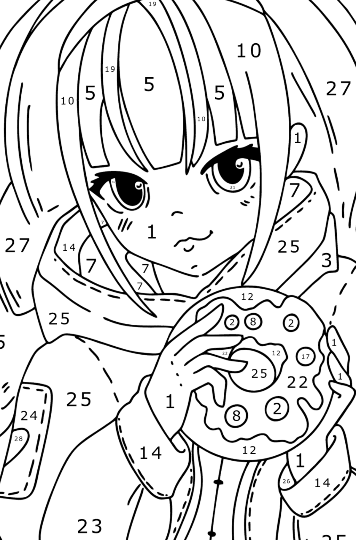 Japanese anime girl coloring page - Coloring by Numbers for Kids