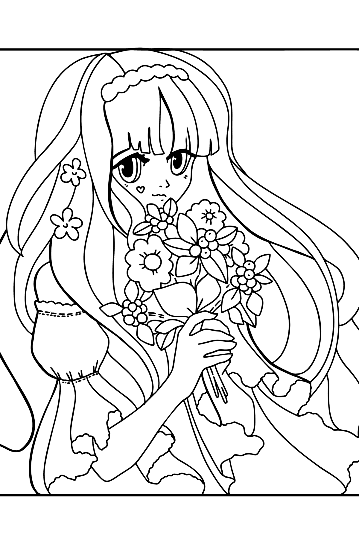 Japanese girl with long hair coloring page - Coloring Pages for Kids