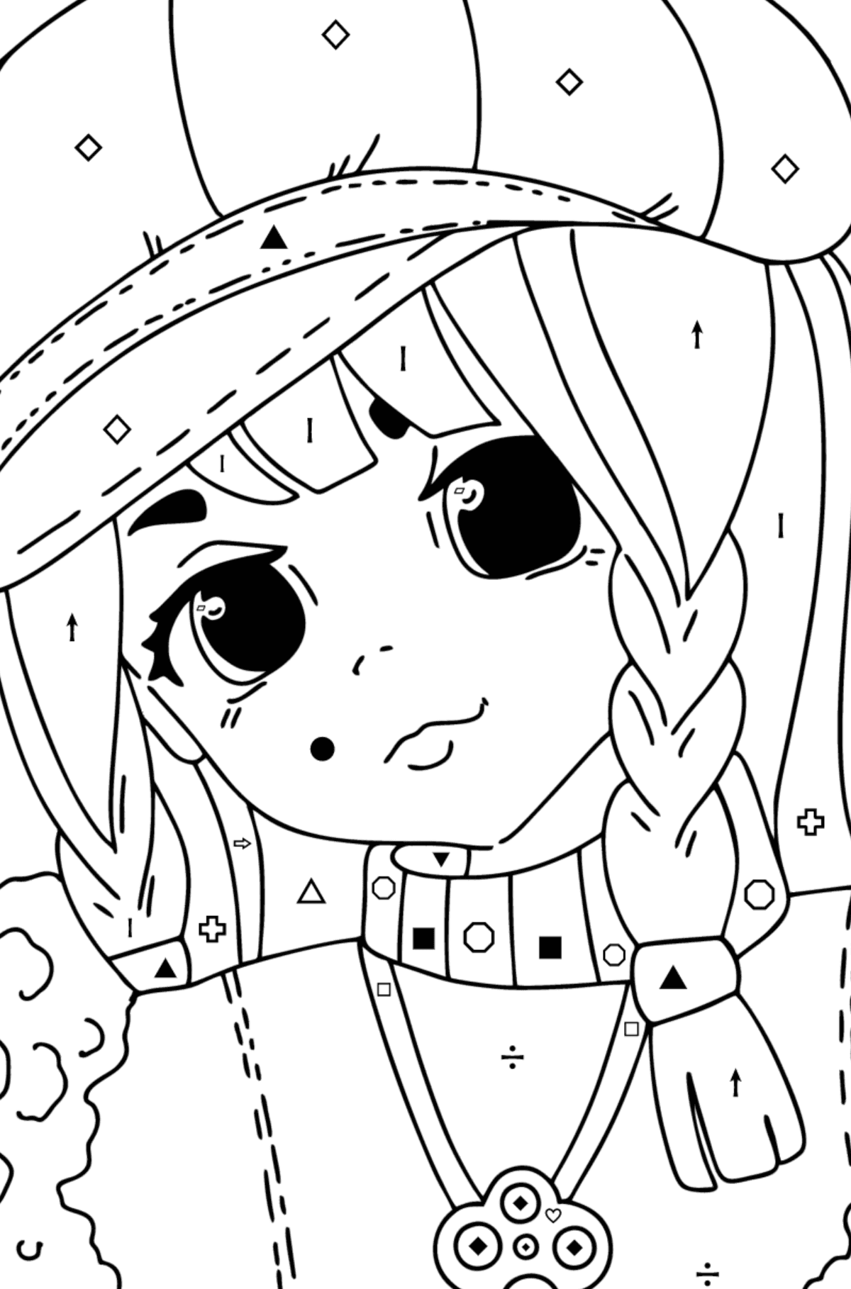 Portrait of a teen girl coloring page - Coloring by Symbols and Geometric Shapes for Kids