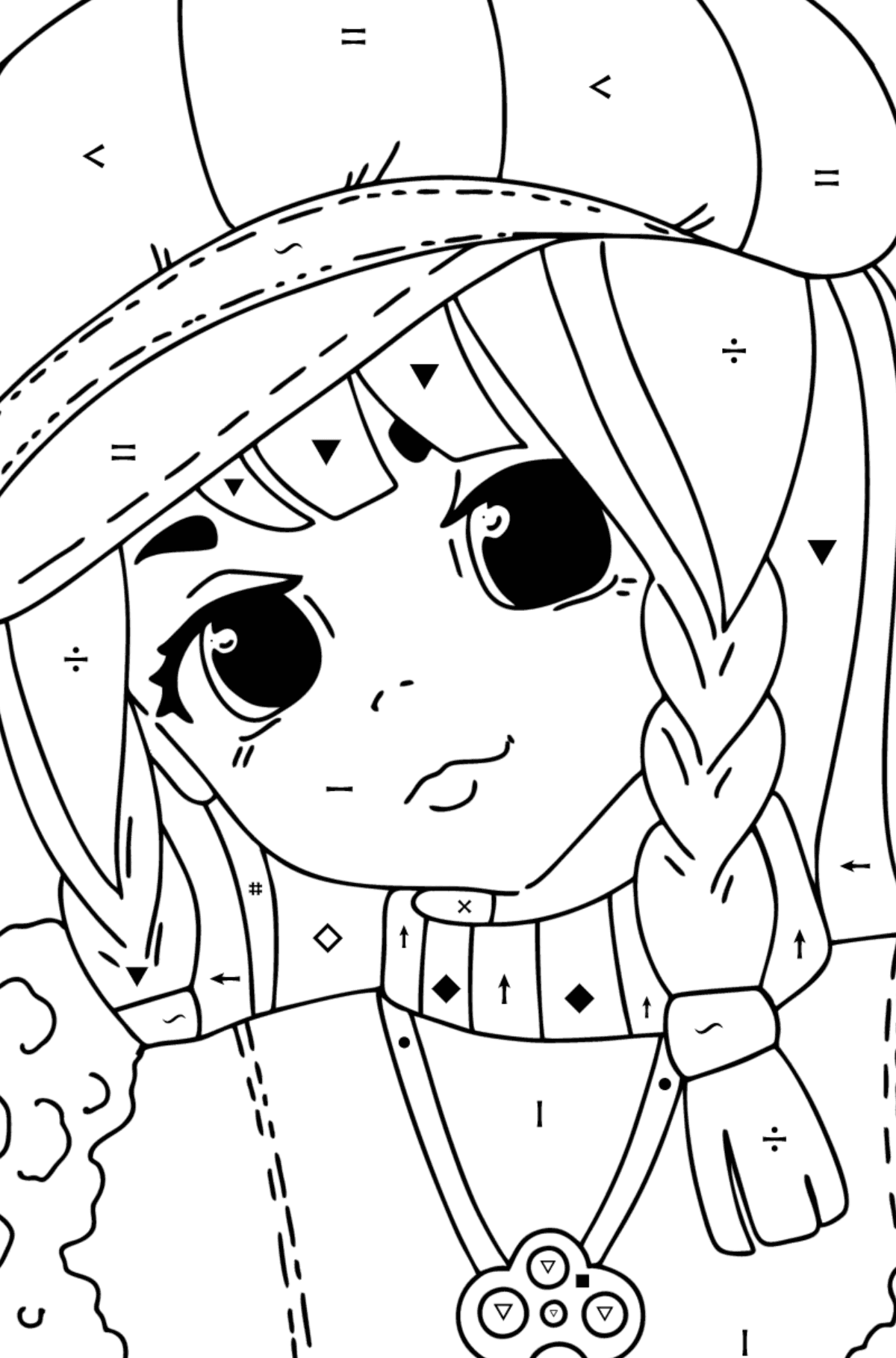 Portrait of a teen girl coloring page - Coloring by Symbols for Kids