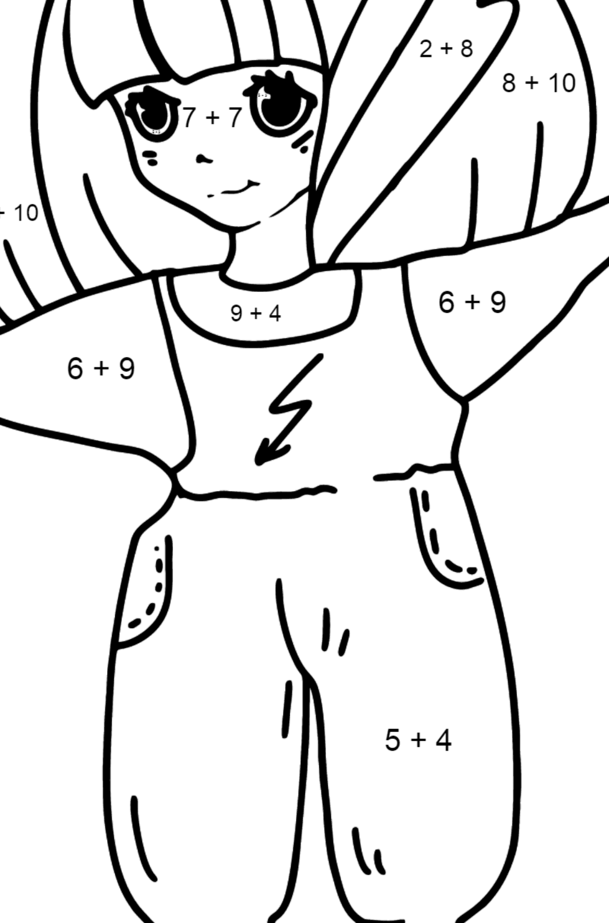 Thunder Anime Girl Coloring Pages - Math Coloring - Addition for Kids