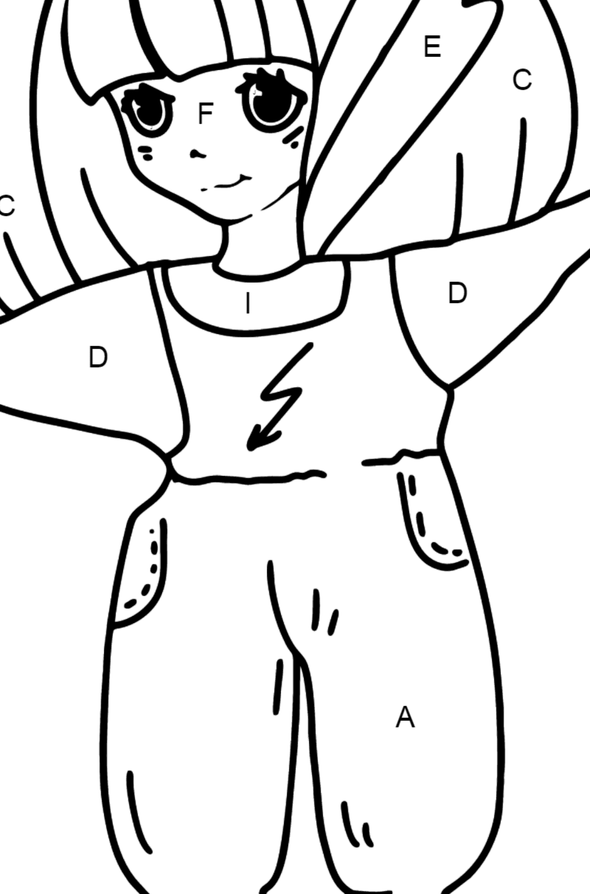 Thunder Anime Girl Coloring Pages - Coloring by Letters for Kids