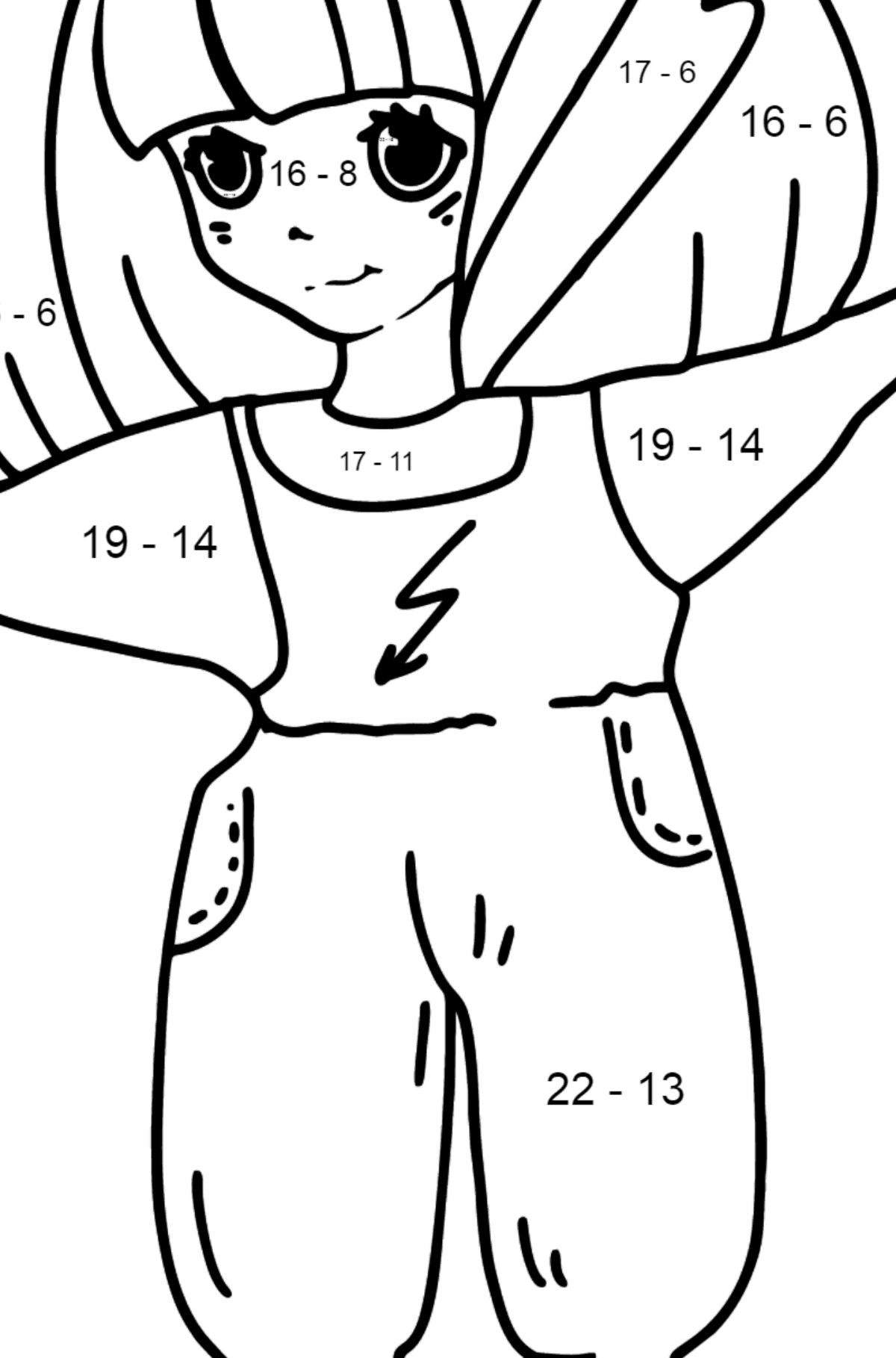 Thunder Anime Girl Coloring Pages - Math Coloring - Subtraction for Kids
