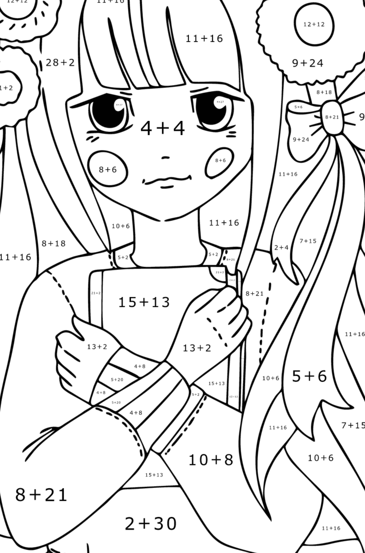 Zen girl coloring page - Math Coloring - Addition for Kids