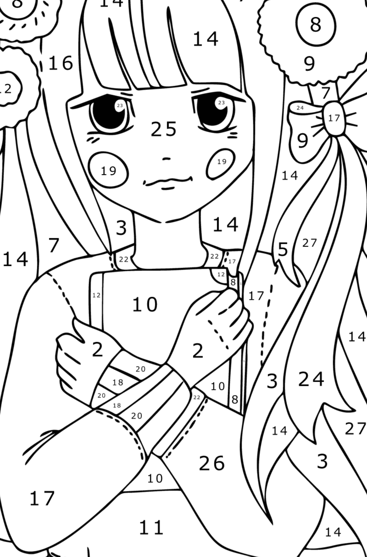 Gadis Zen gambaran mewarnai - Pewarnaan mengikuti Nomor untuk anak-anak