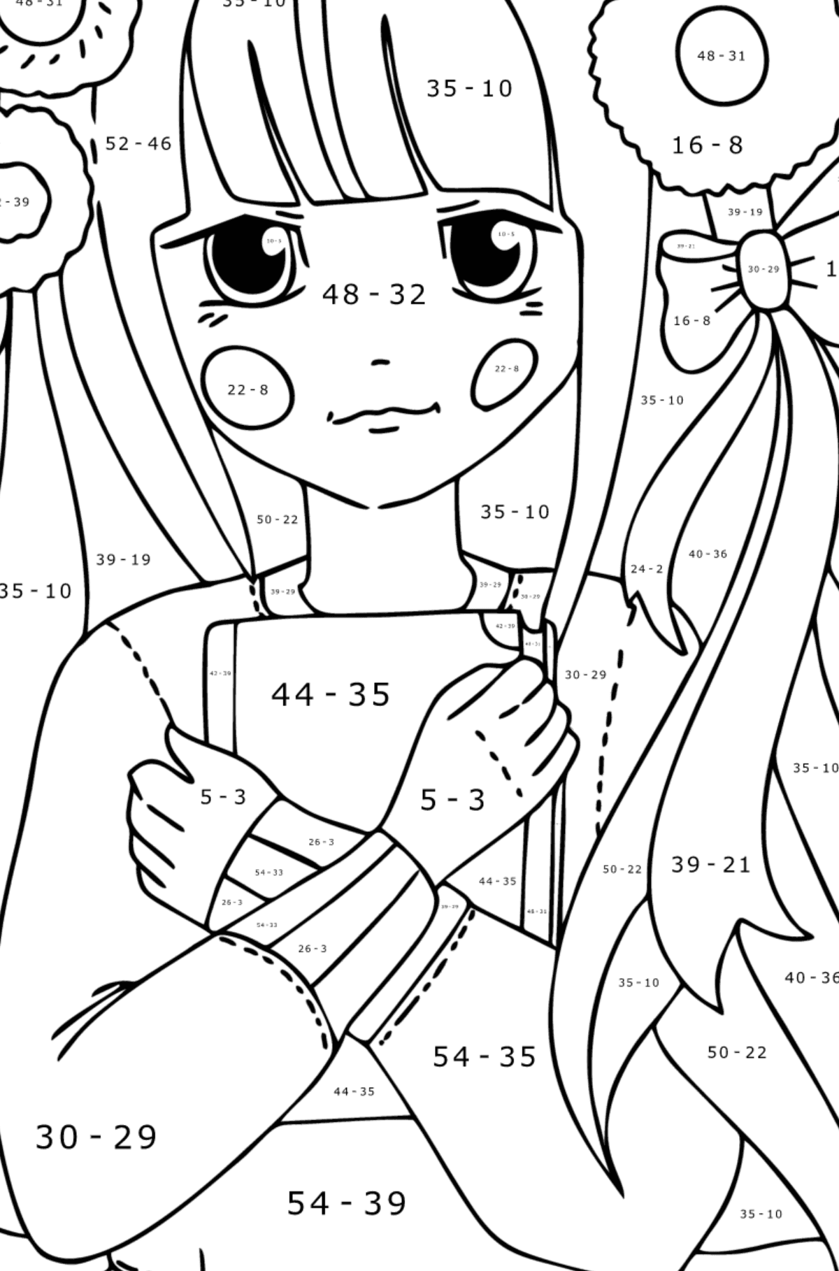 Zen girl coloring page - Math Coloring - Subtraction for Kids