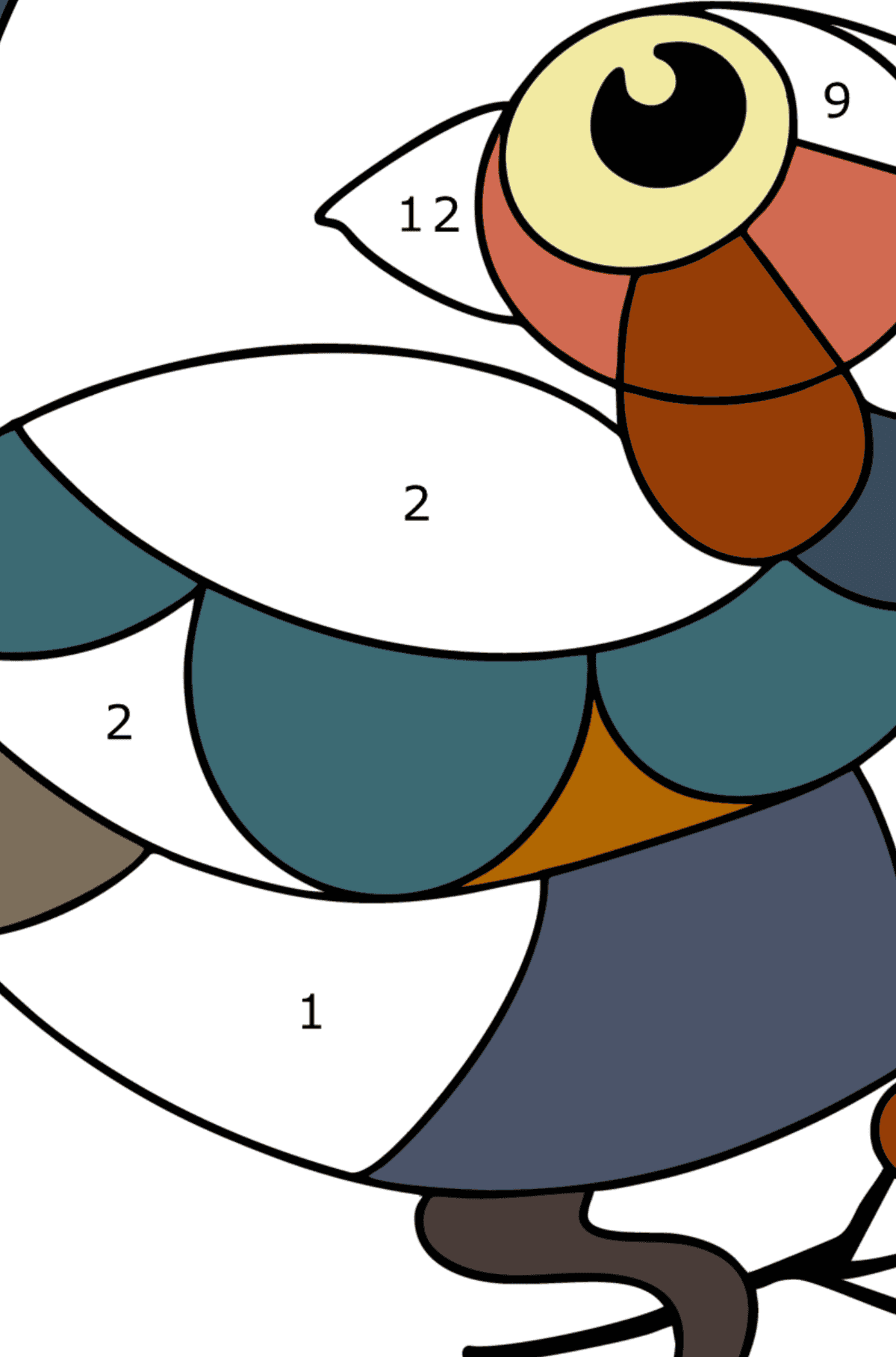 Kolorowanka Ptak antystresowy - Koloruj według numerów dla dzieci