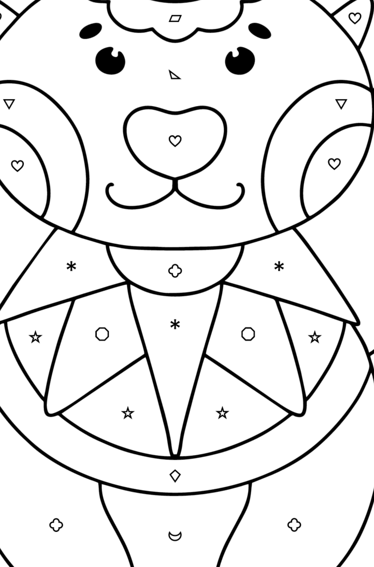 Anti-stressi kissa värityskuva - Väritys Symbolien ja Geometristen Kuvioiden mukaan lapsille