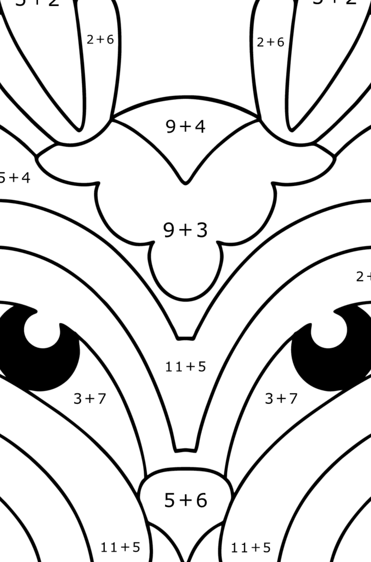 Deer Anti stress coloring page - Math Coloring - Addition for Kids