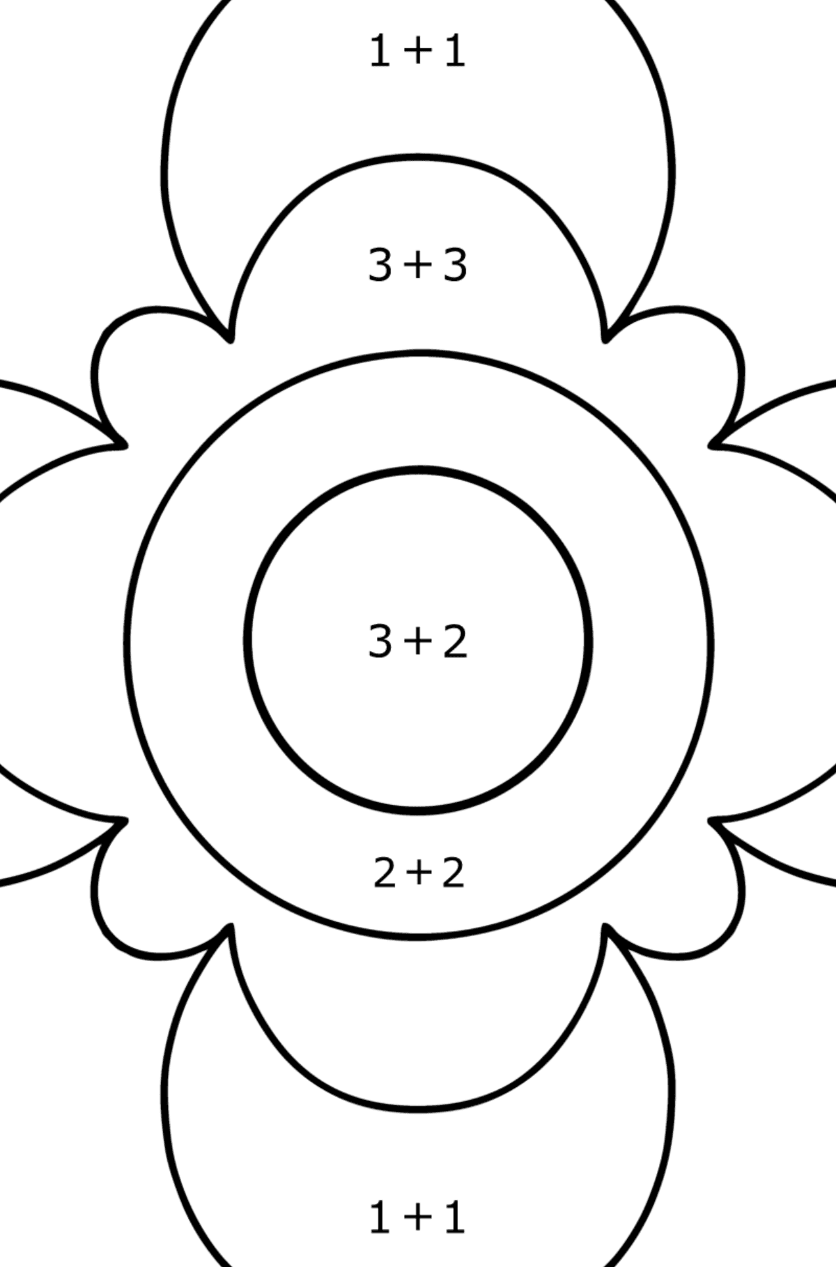 Anti-stressi kukka lapsille värityskuva - Matemaattinen Väritys - Yhteenlasku lapsille