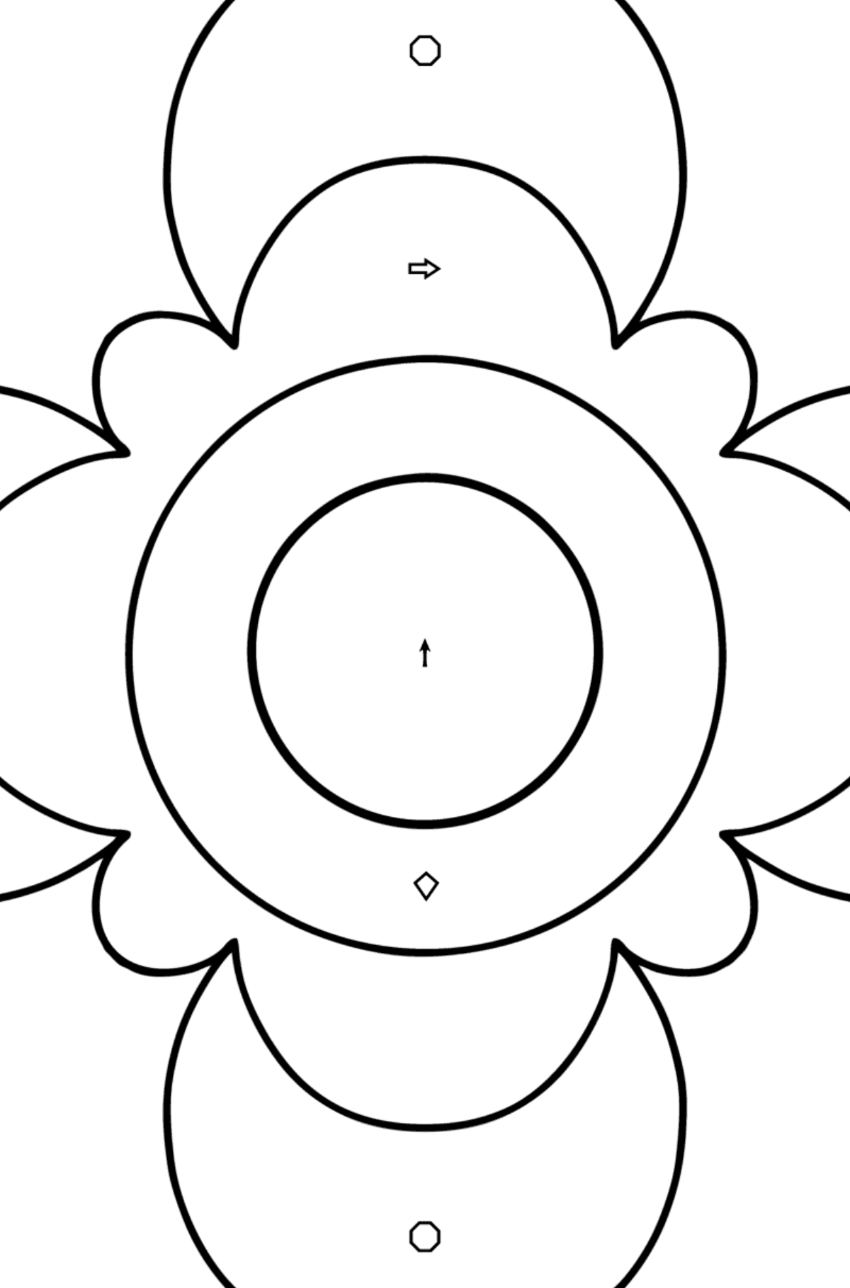 Anti-stressi kukka lapsille värityskuva - Väritys Symbolien ja Geometristen Kuvioiden mukaan lapsille