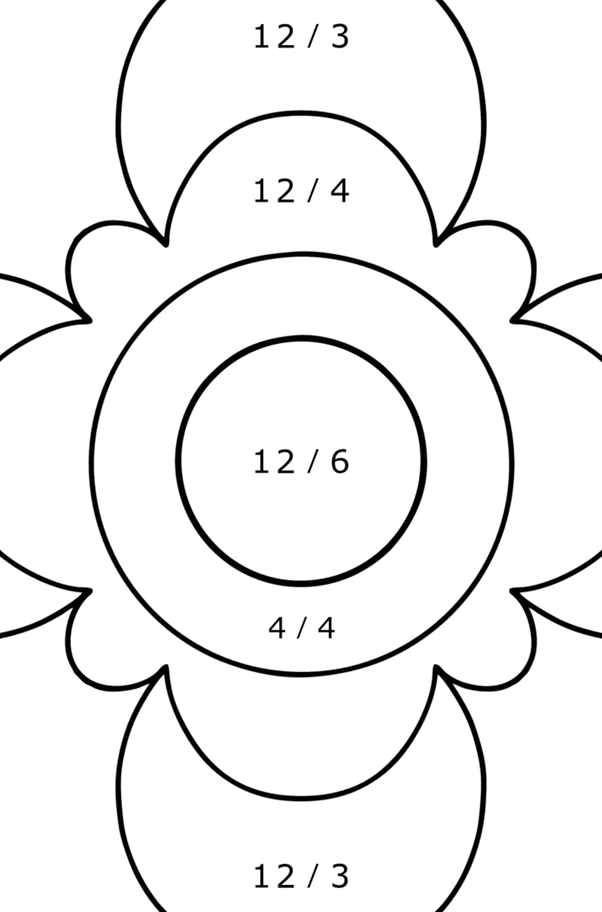 Anti-stressi kukka lapsille värityskuva - Matemaattinen Värityslasku - Jakolasku lapsille
