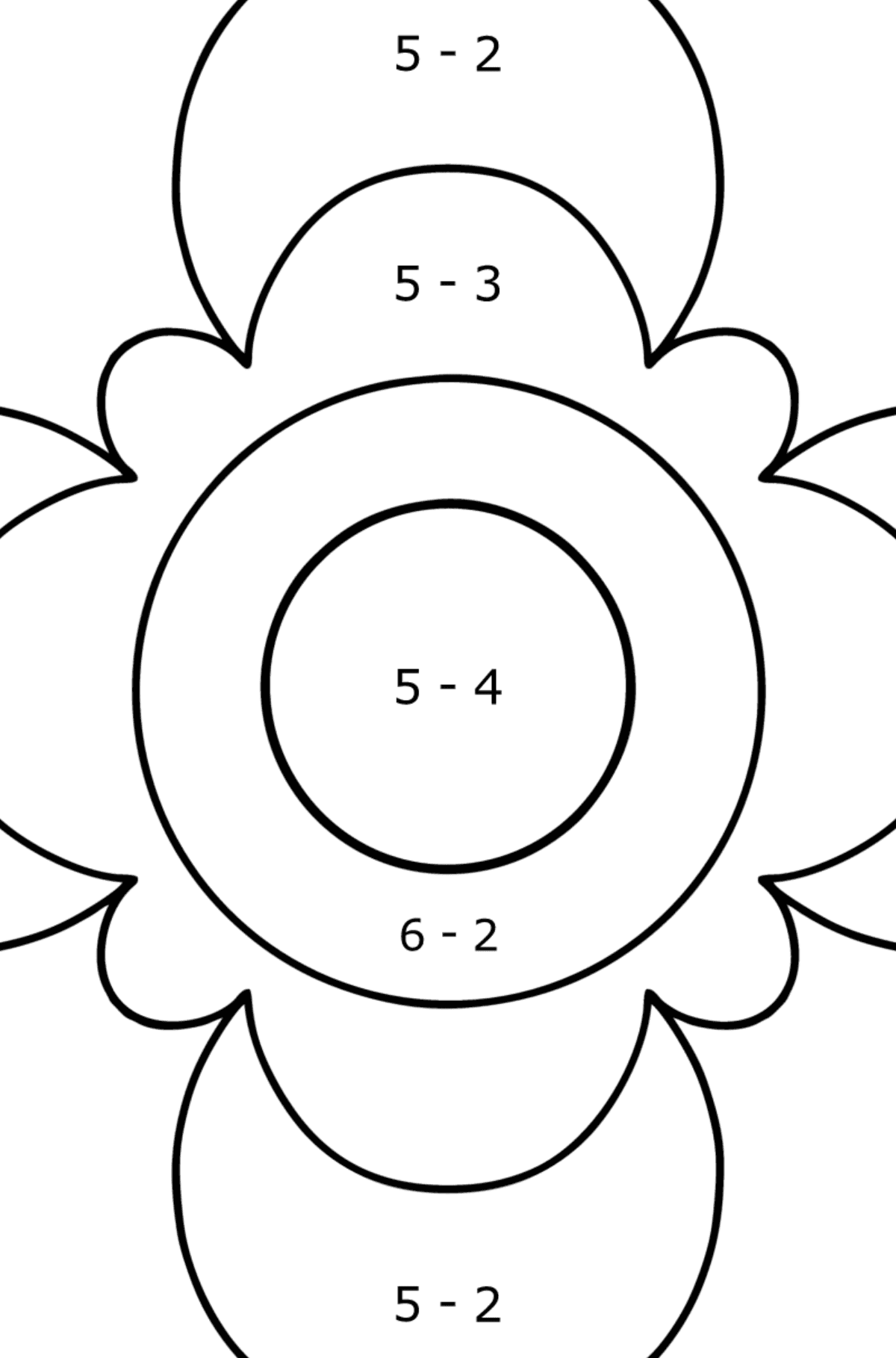 Coloring Anti stress flower for kids - Math Coloring - Subtraction for Kids