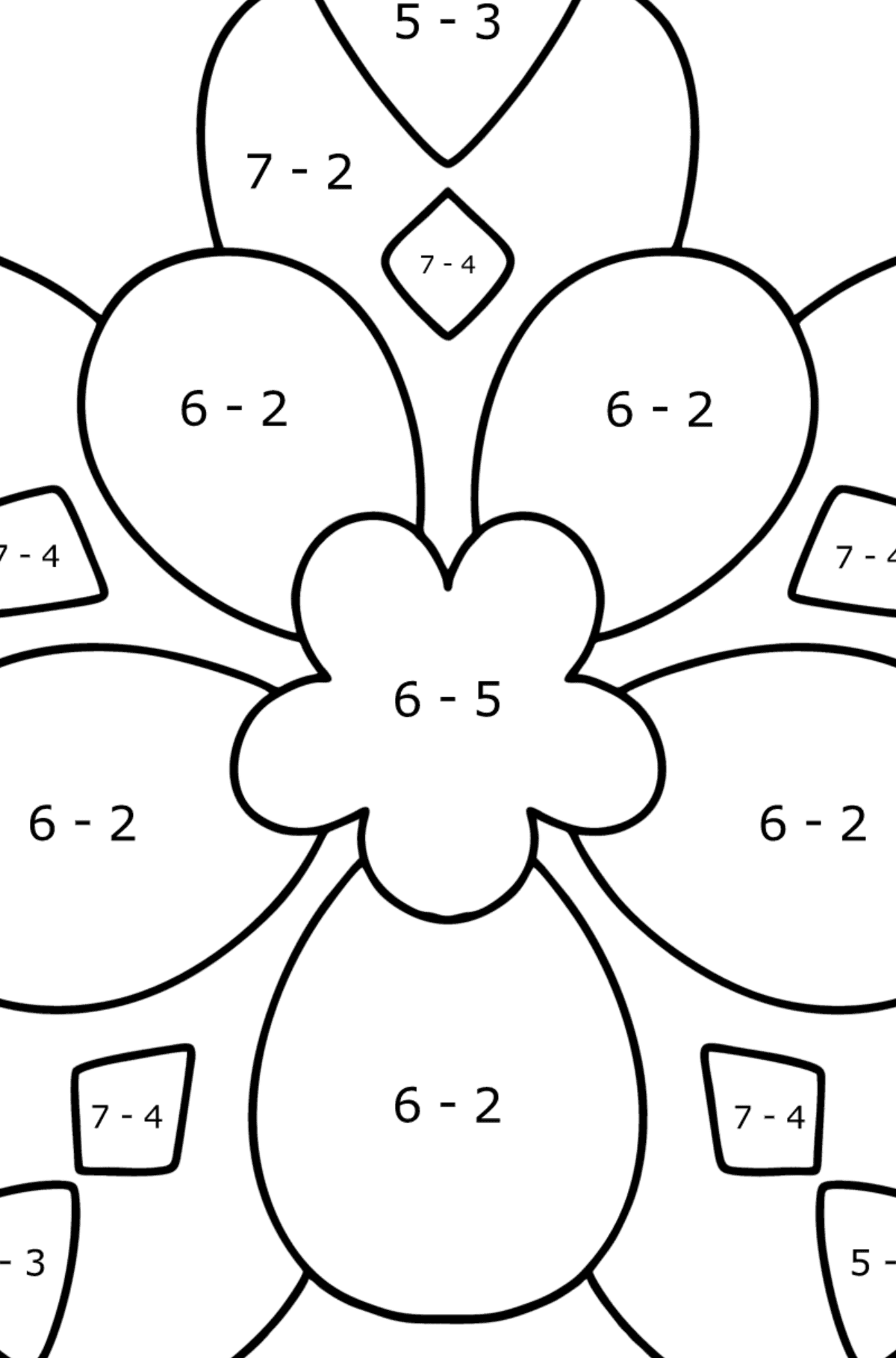 Anti stress Heart coloring page - Math Coloring - Subtraction for Kids