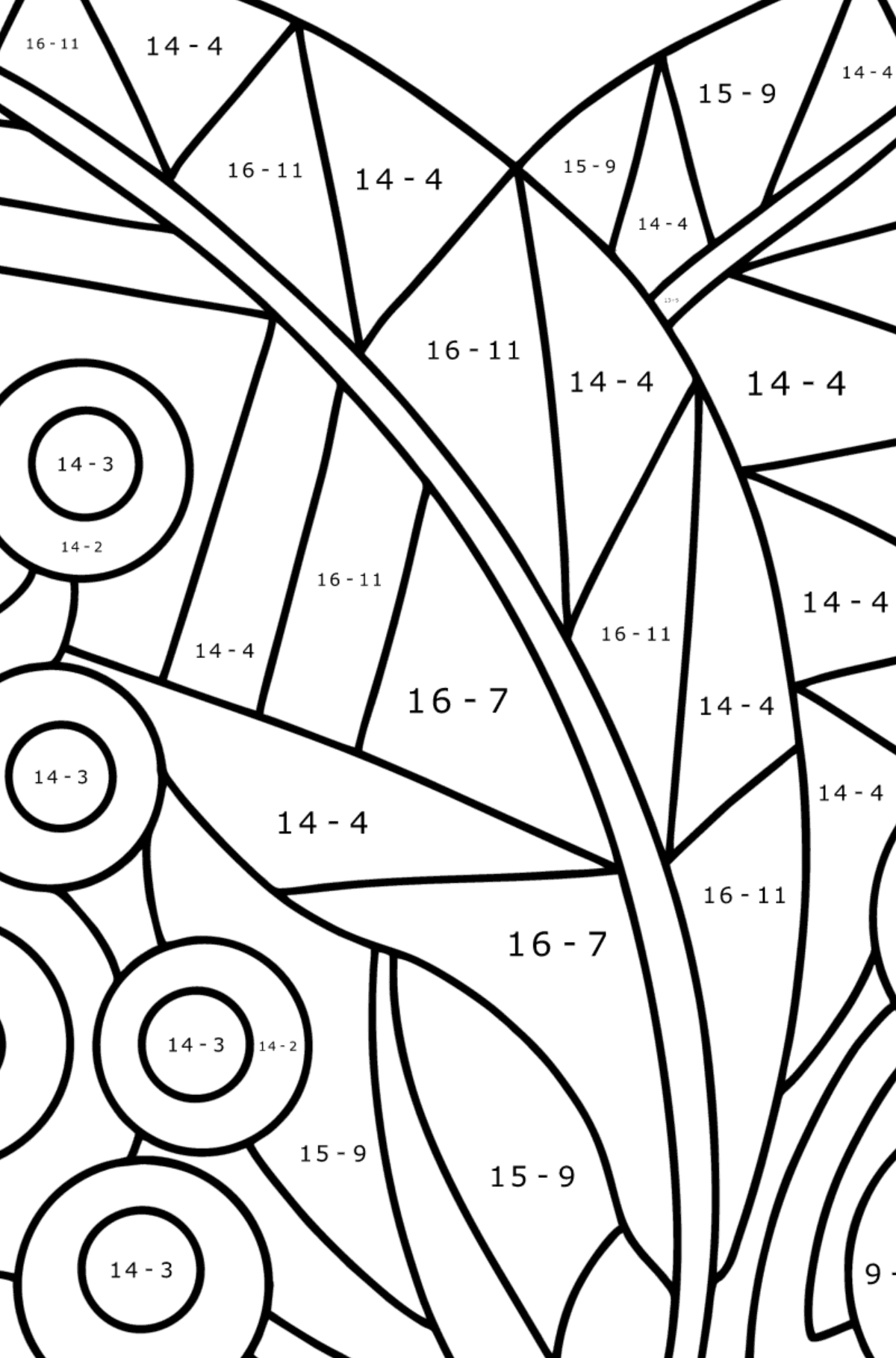 Ausmalbild Muster Trauben - Mathe Ausmalbilder - Subtraktion für Kinder