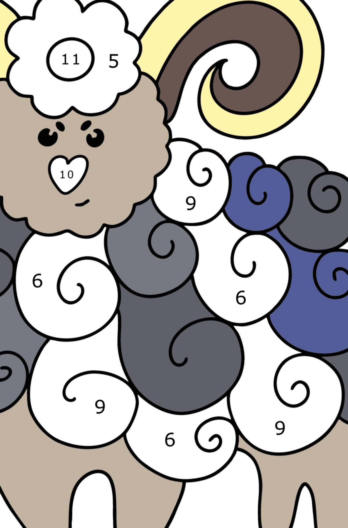 Disegno di Agnello animale antistress da colorare - Colorare per numero per bambini