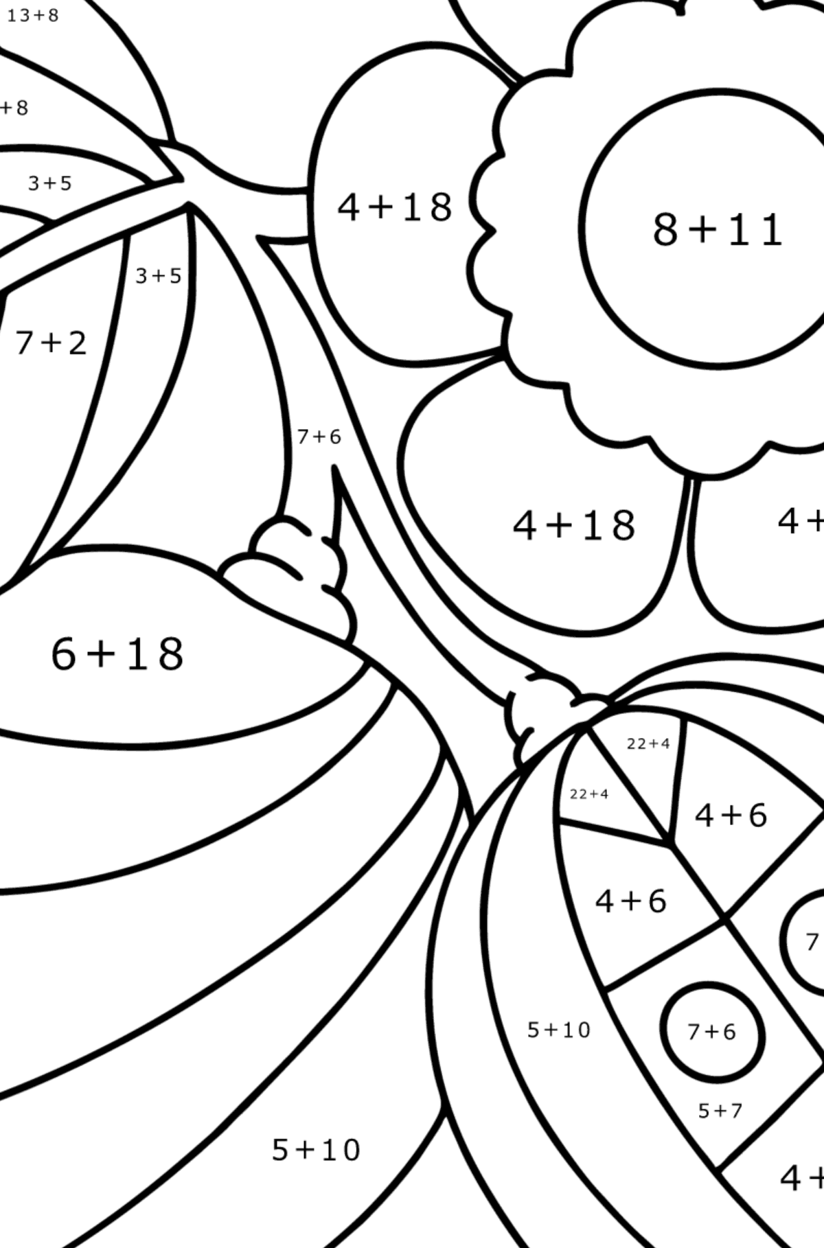 Anxiety stress relief Lemon coloring page - Math Coloring - Addition for Kids