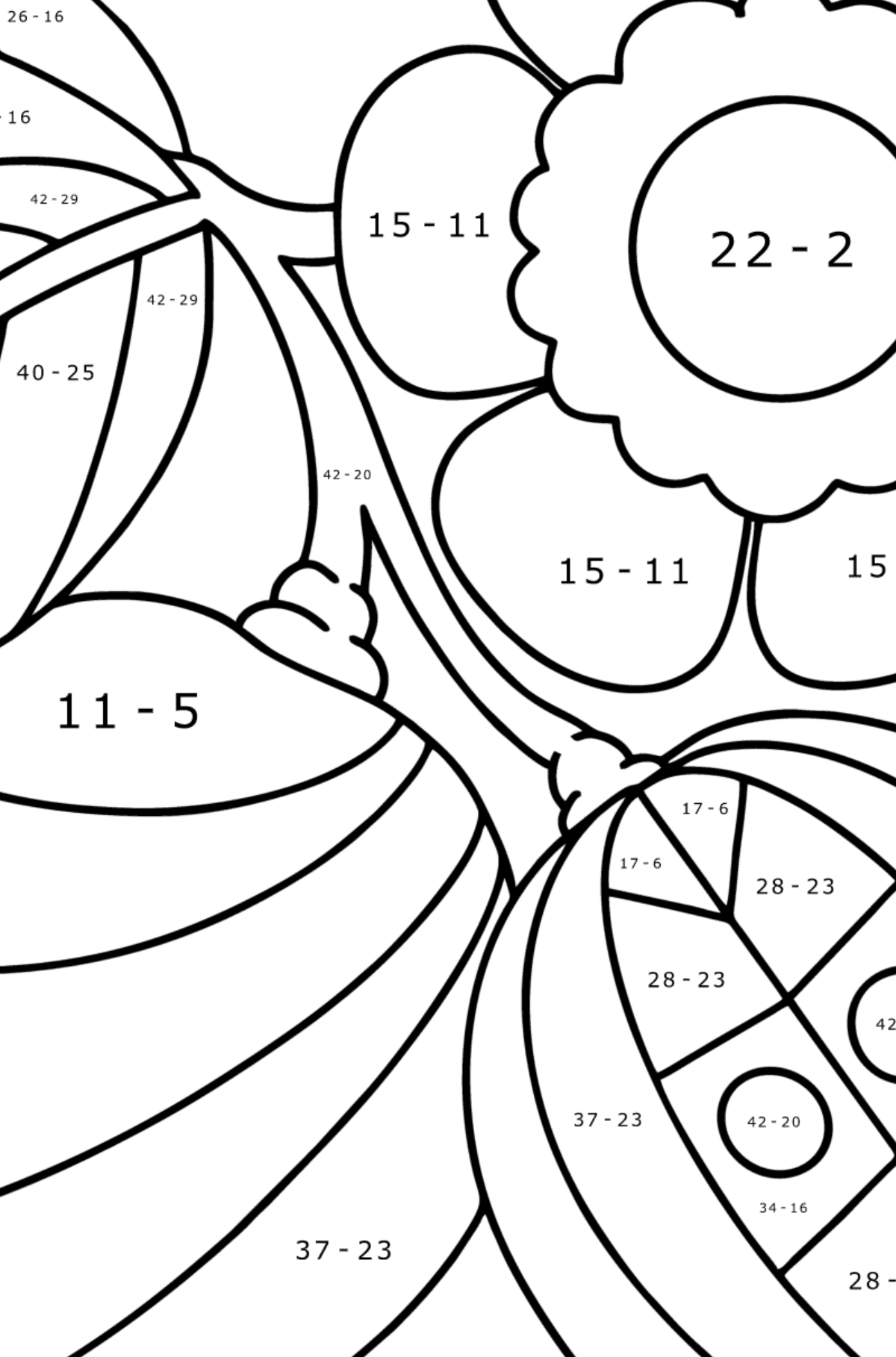 Anxiety stress relief Lemon coloring page - Math Coloring - Subtraction for Kids