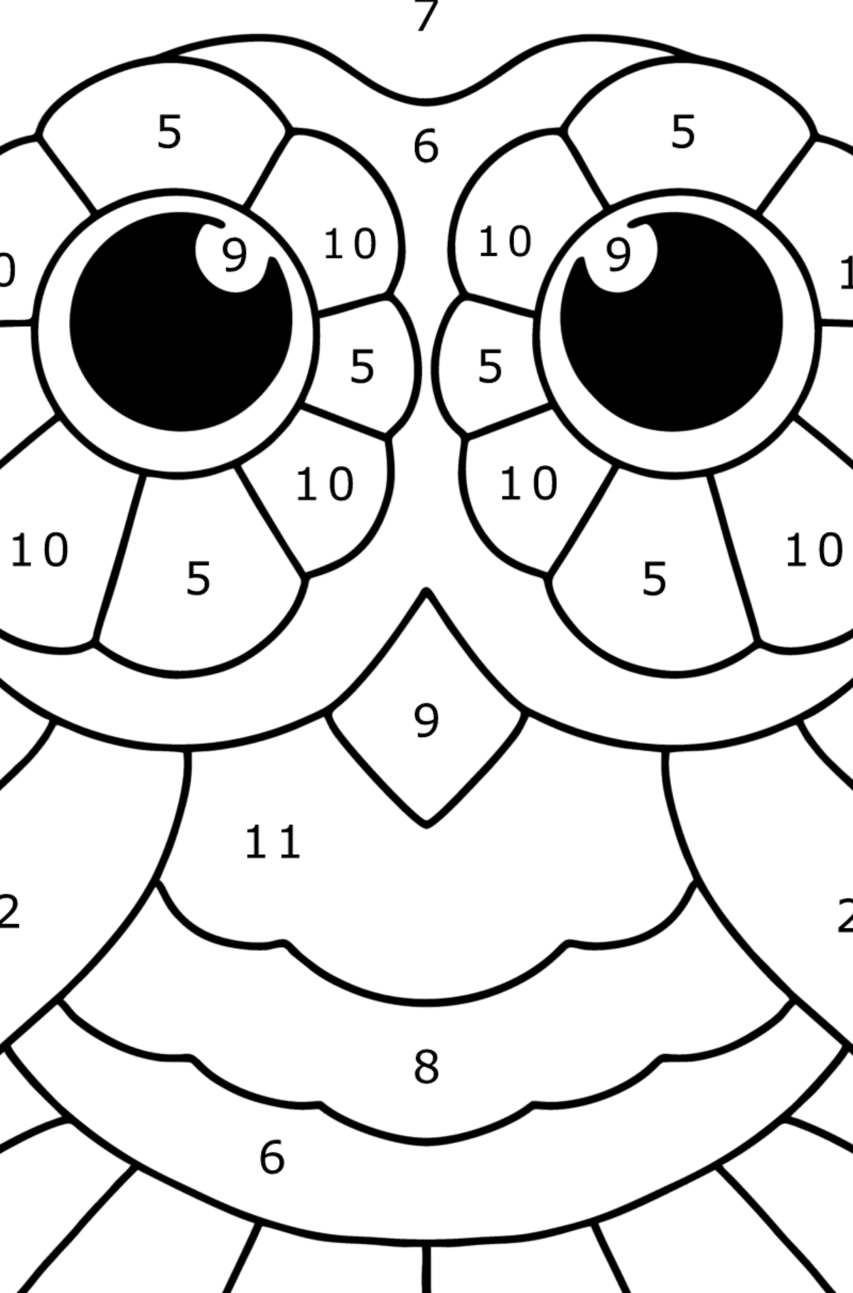 Easy stress relief coloring page - Owl - Coloring by Numbers for Kids