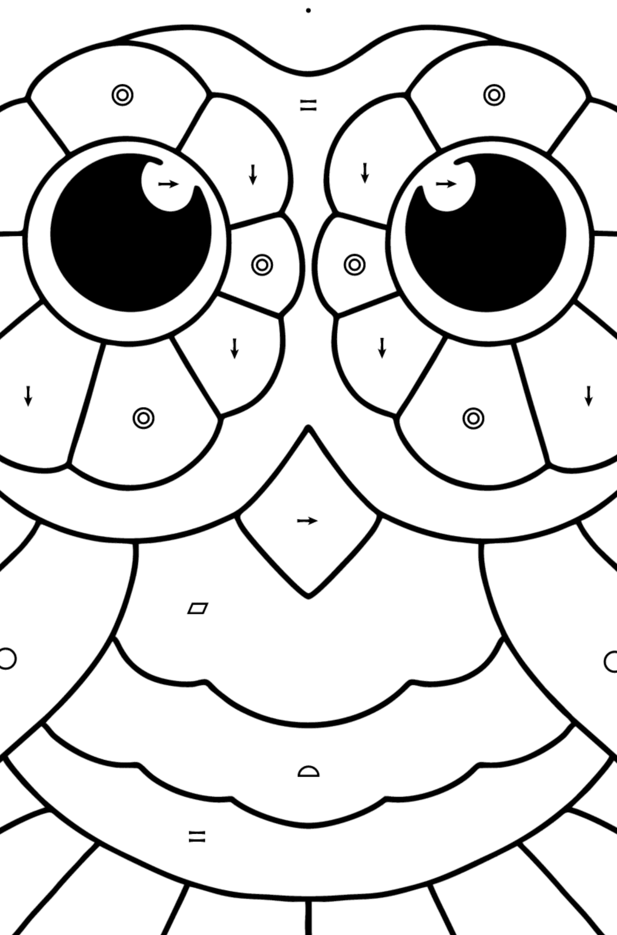 Easy stress relief coloring page - Owl - Coloring by Symbols and Geometric Shapes for Kids
