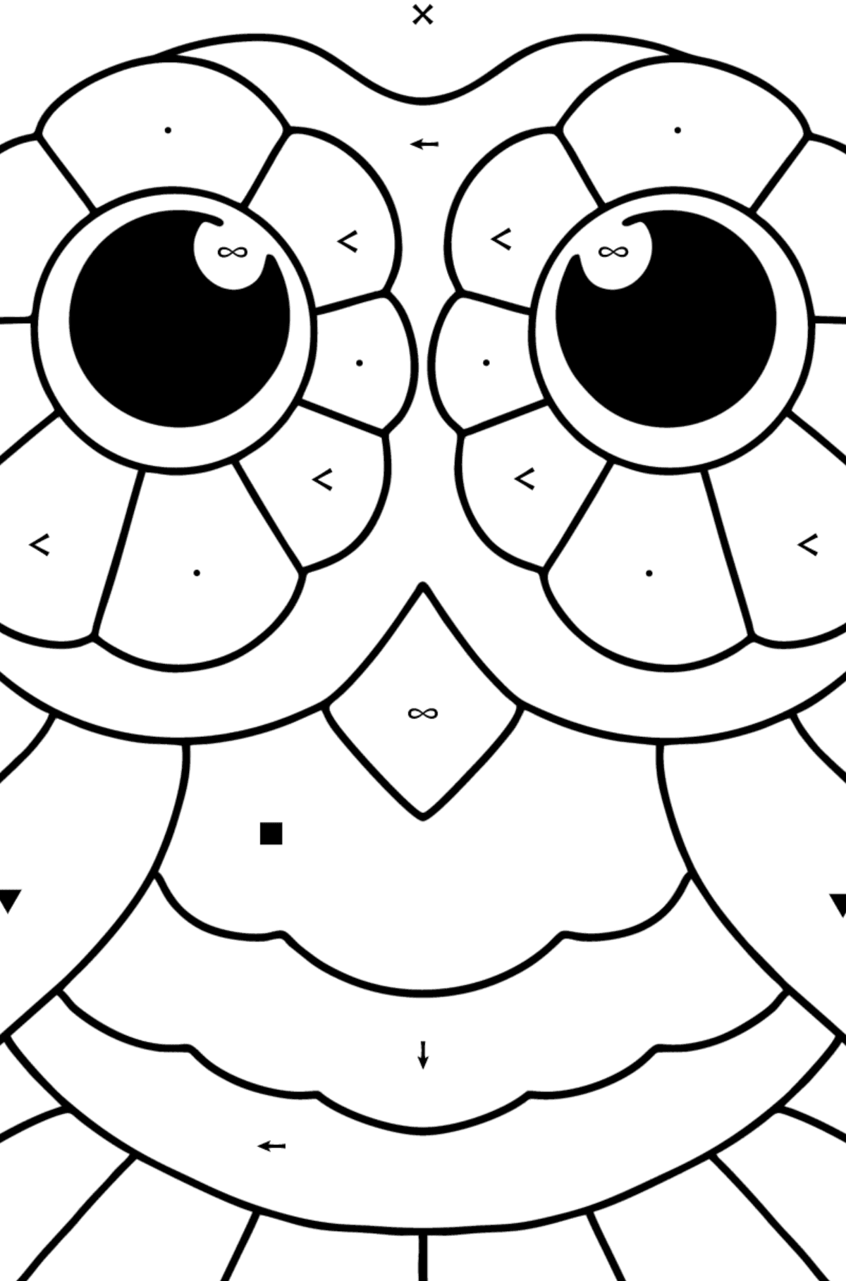 Easy stress relief coloring page - Owl - Coloring by Symbols for Kids