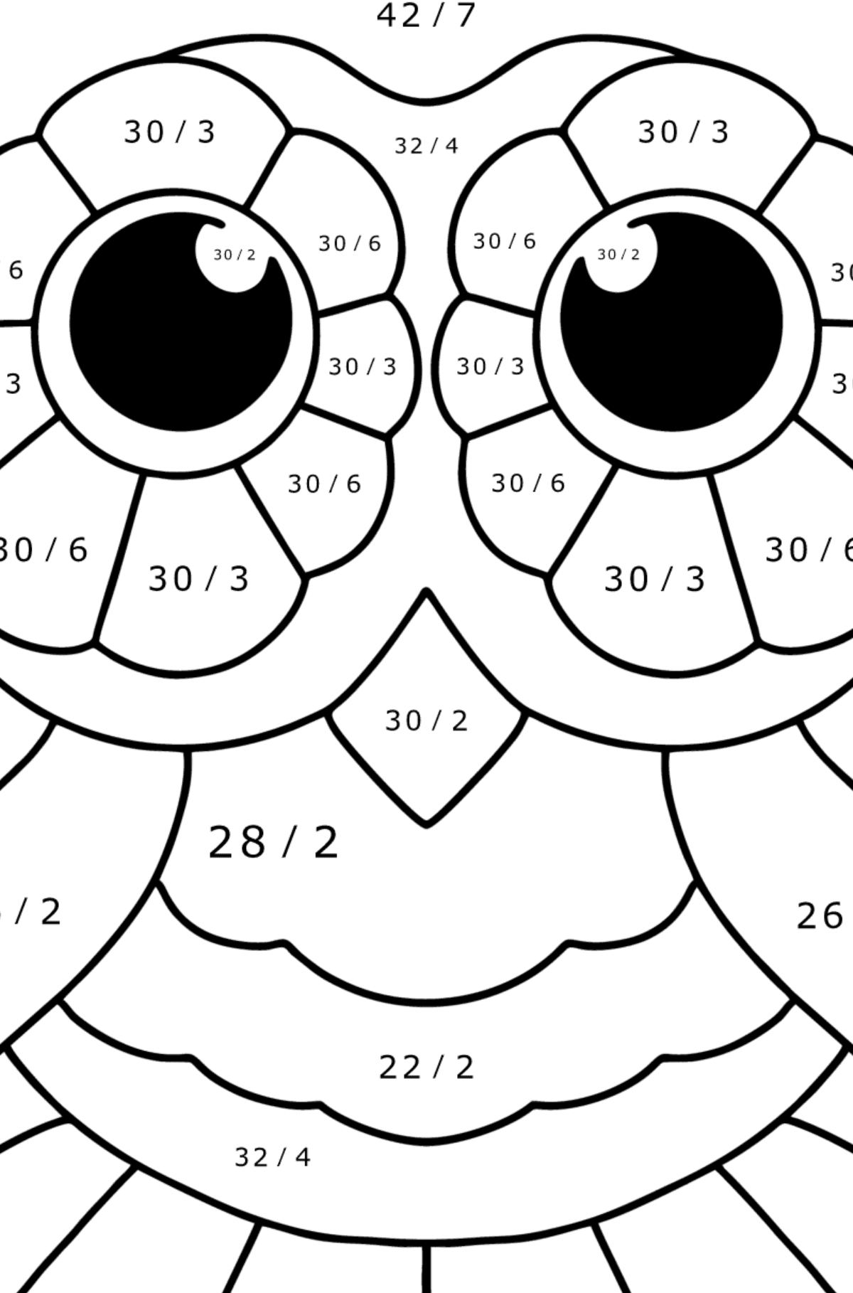 Easy stress relief coloring page - Owl - Math Coloring - Division for Kids