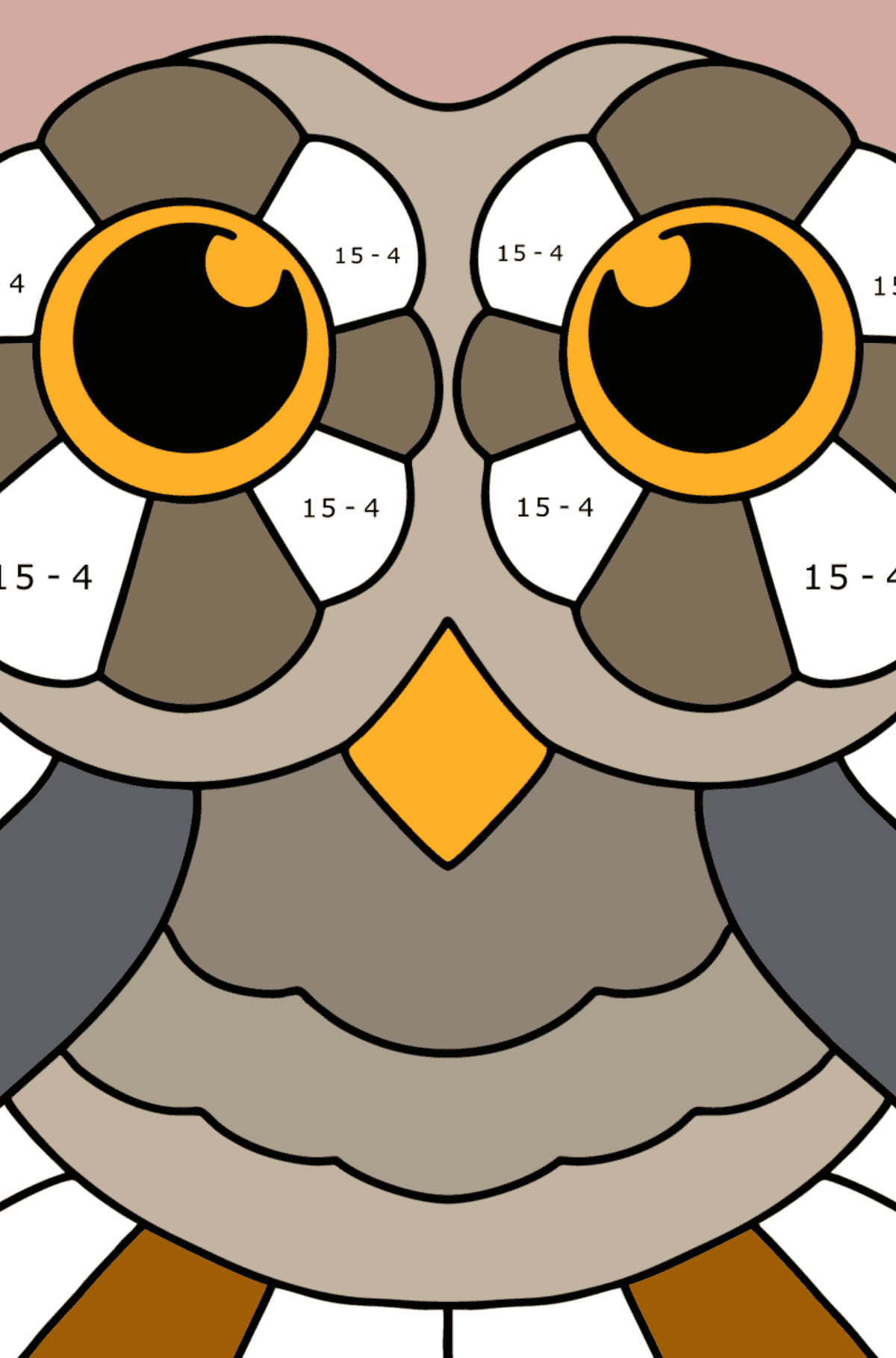Easy stress relief coloring page - Owl - Math Coloring - Subtraction for Kids