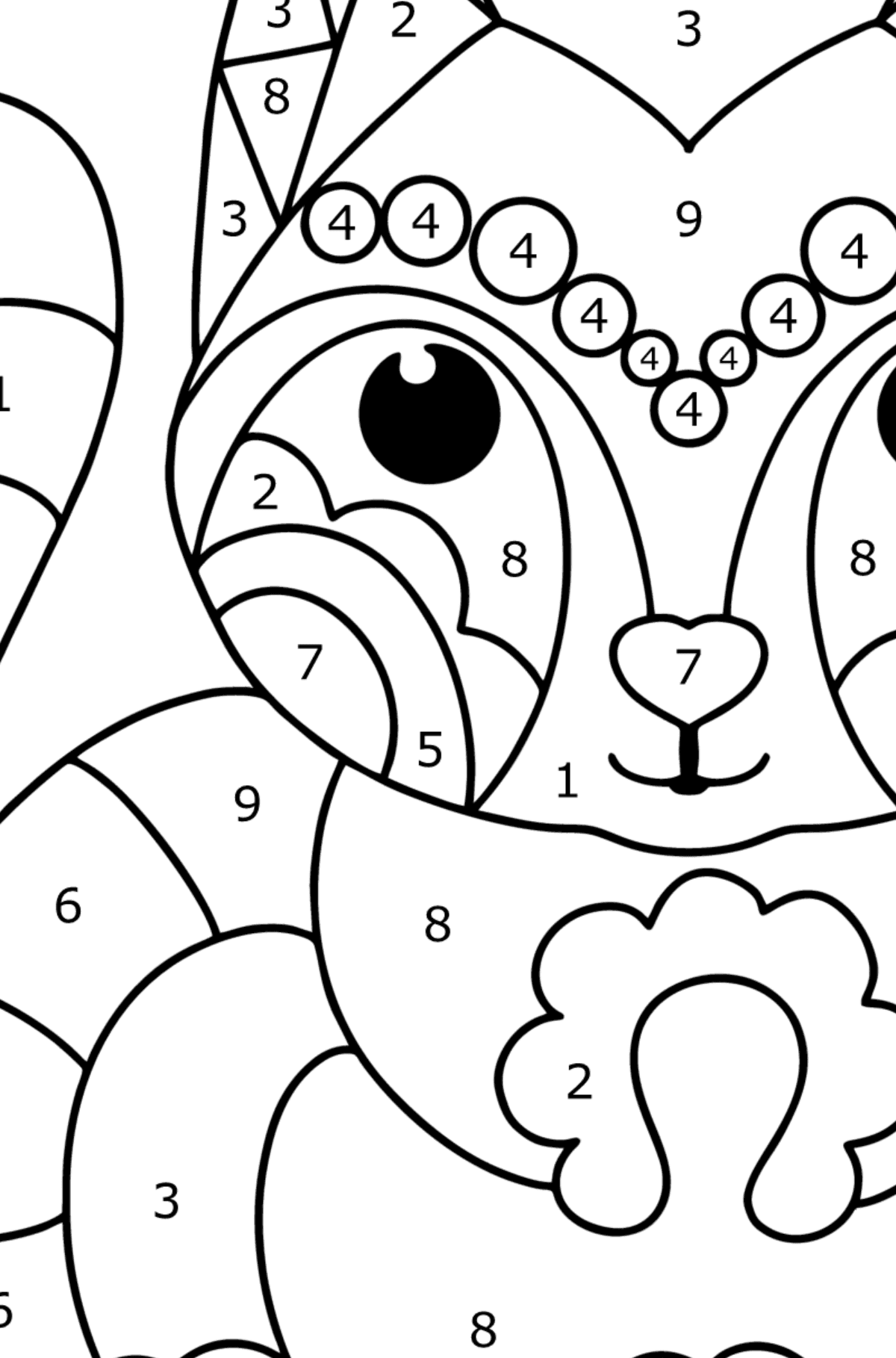 Coloring page Anti stress animals - raccoon - Coloring by Numbers for Kids
