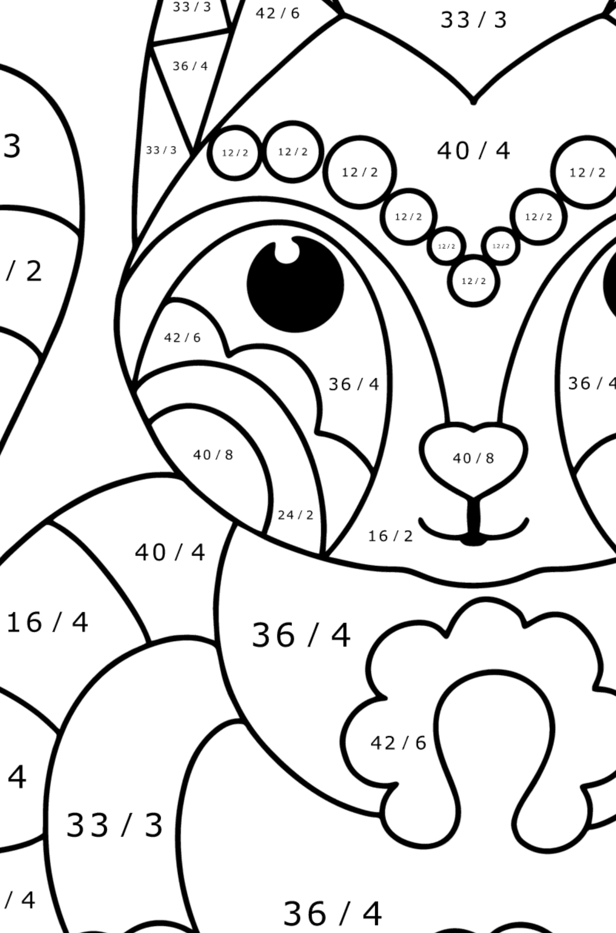 Coloring page Anti stress animals - raccoon - Math Coloring - Division for Kids