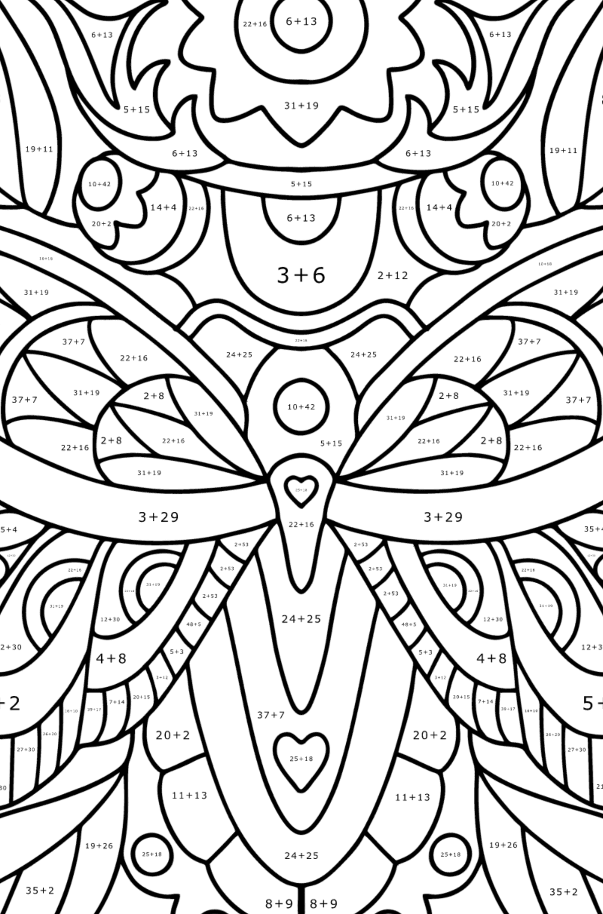 Stress relief Insect coloring page - Math Coloring - Addition for Kids