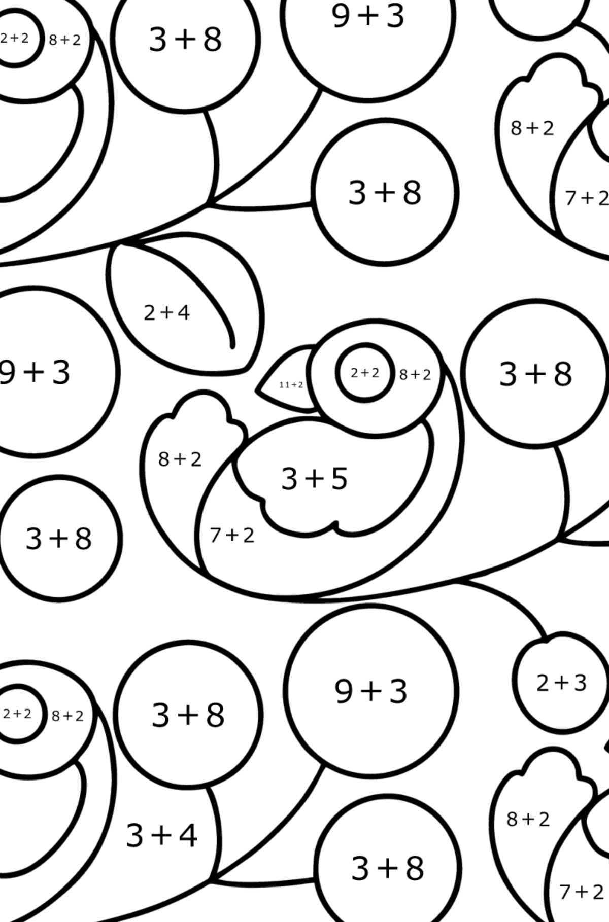 Madár minta kifestő - Matematikai színezés - összeadás gyerekeknek