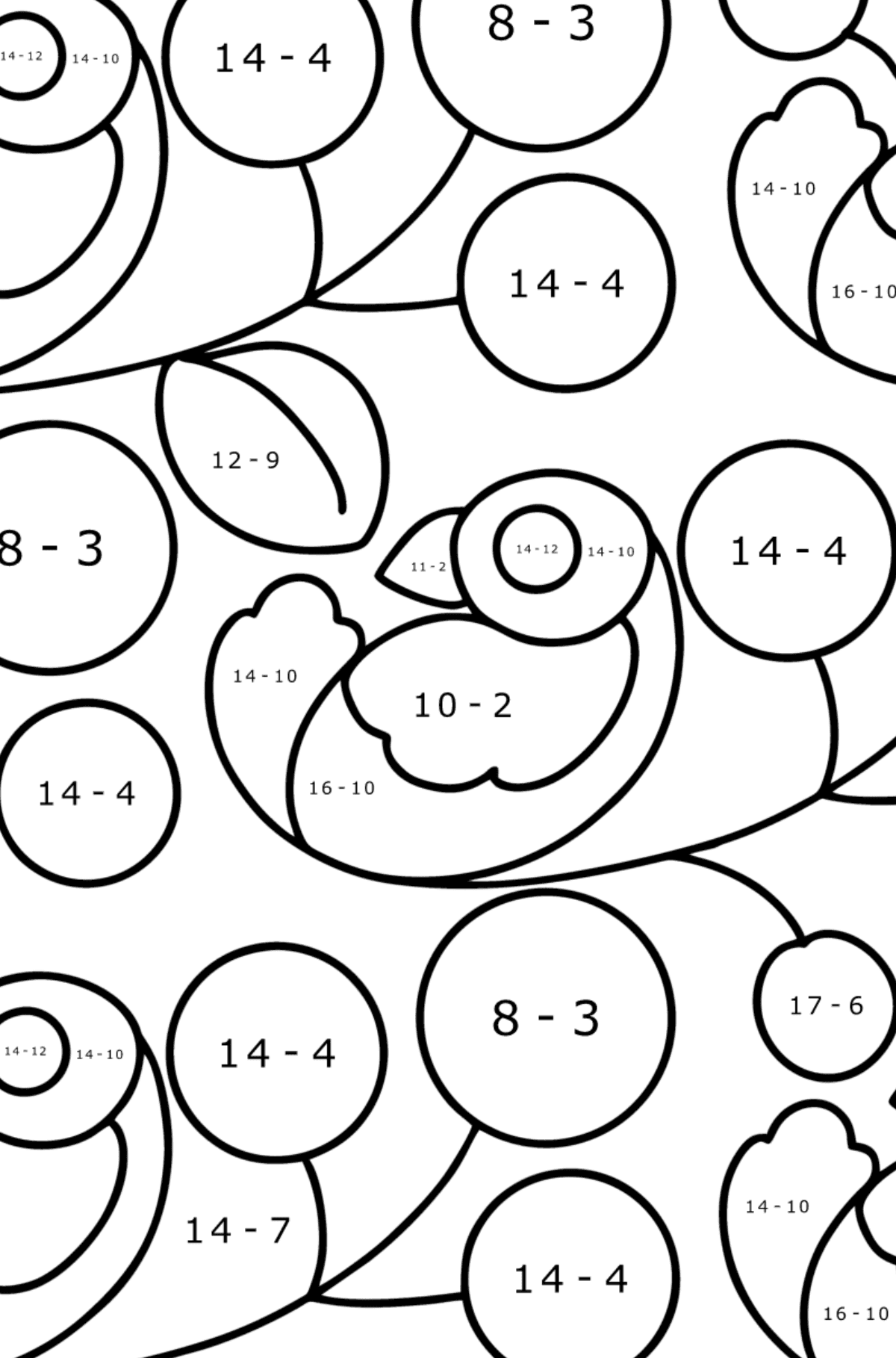 Bird Pattern coloring page - Math Coloring - Subtraction for Kids